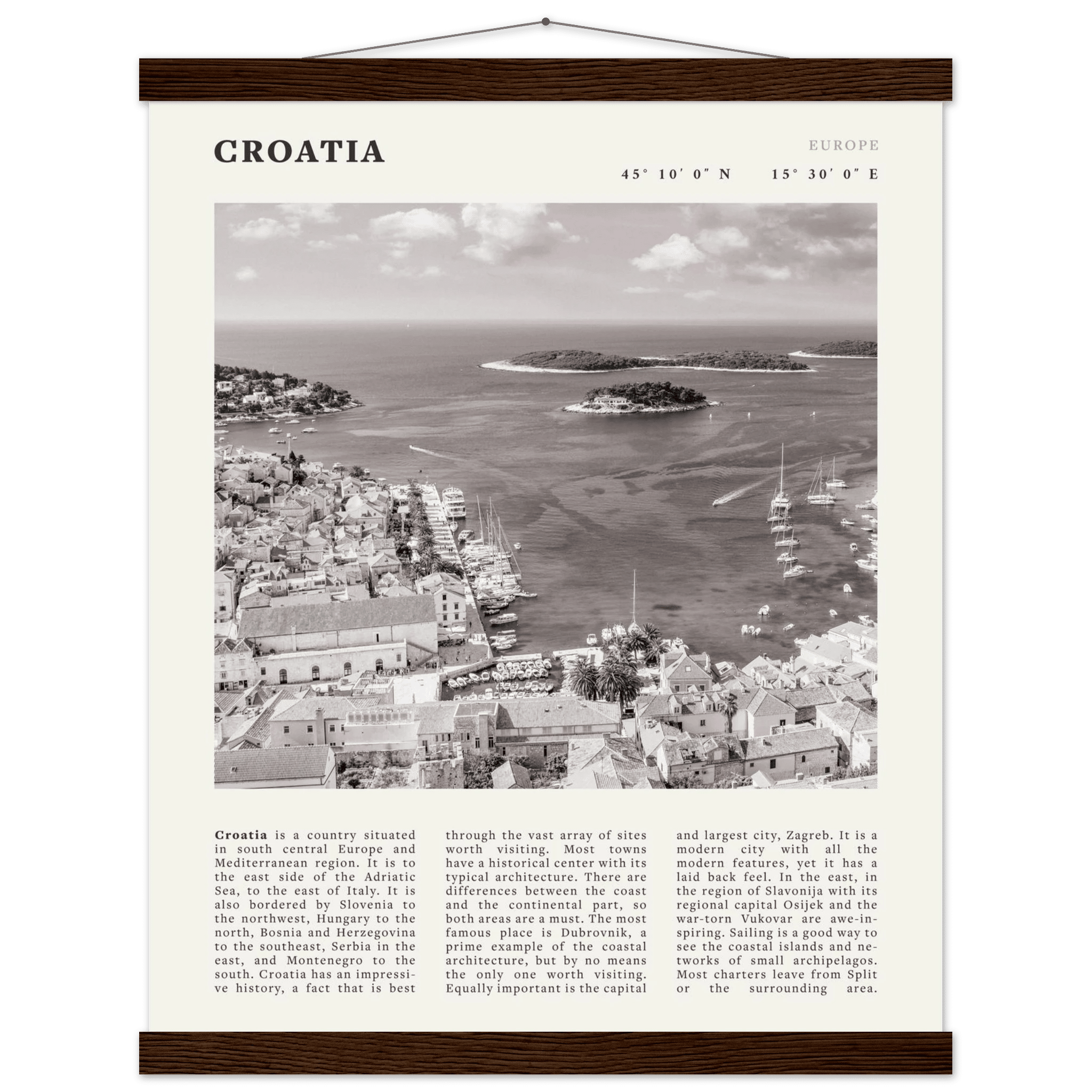 Croatia Poster | Black & White Hvar Island Wall Art | Adriatic Travel Print Decor - Evergreen Posters