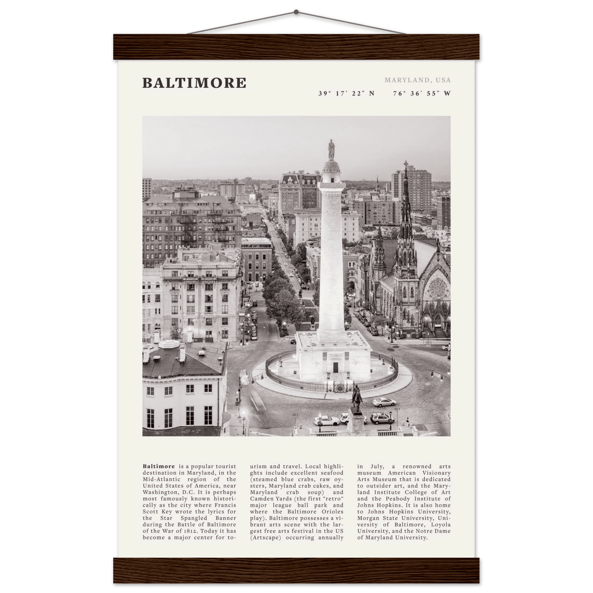Baltimore Poster | Black & White Maryland City Wall Art | USA Travel Print - Evergreen Posters