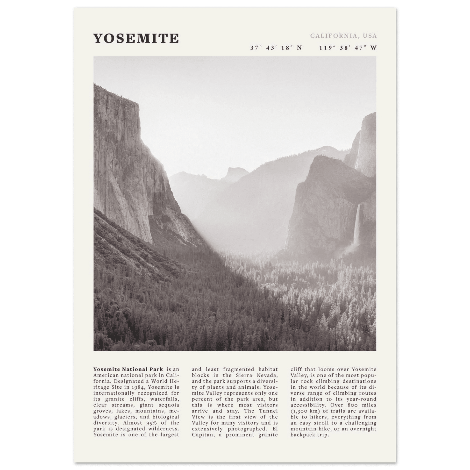 Yosemite Poster | Black & White National Park Wall Art | California Nature Print - Evergreen Posters