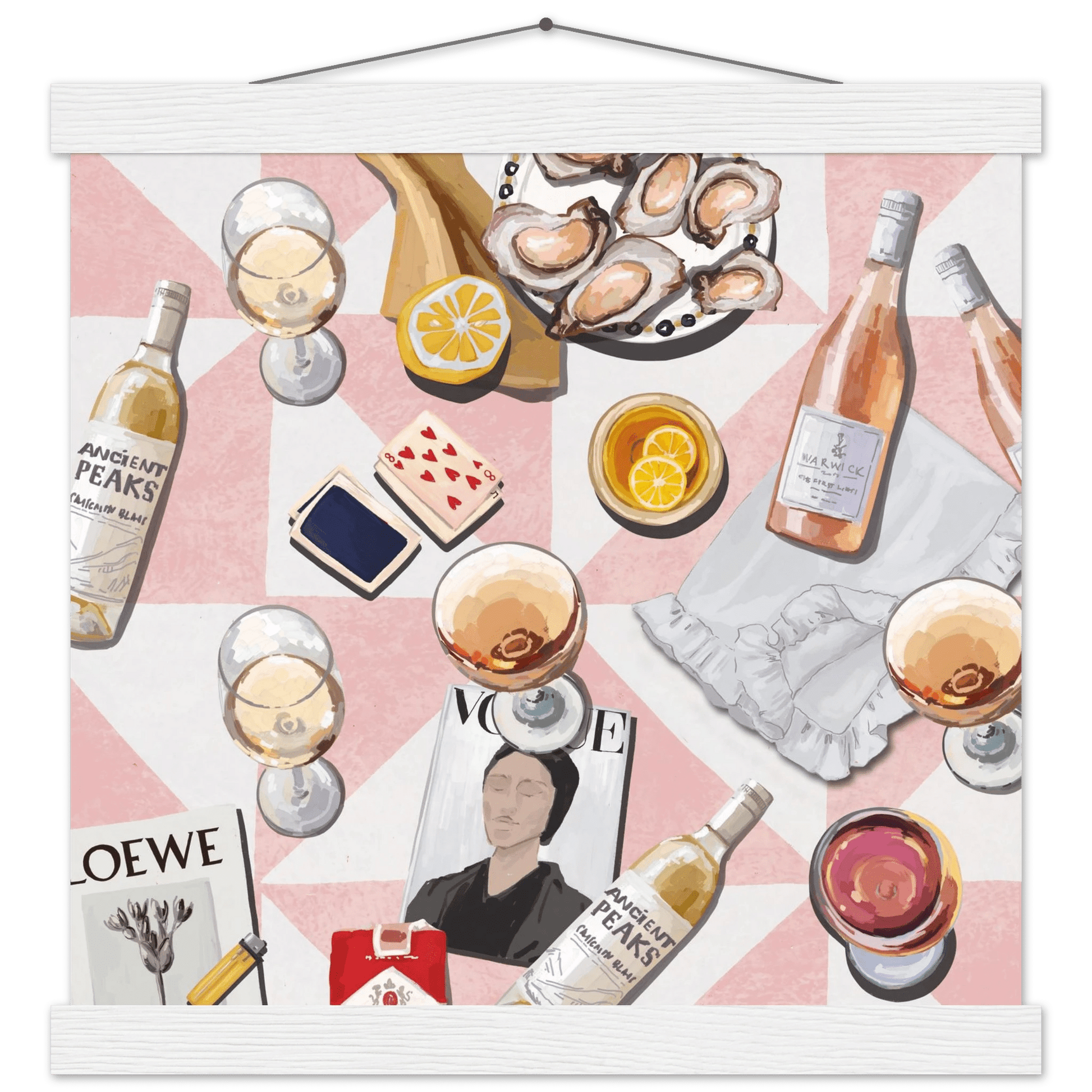 Vogue Oysters & Rosé Poster | Dopamine Decor Luxury Wall Art | Pink Tile Square Print - Evergreen Posters