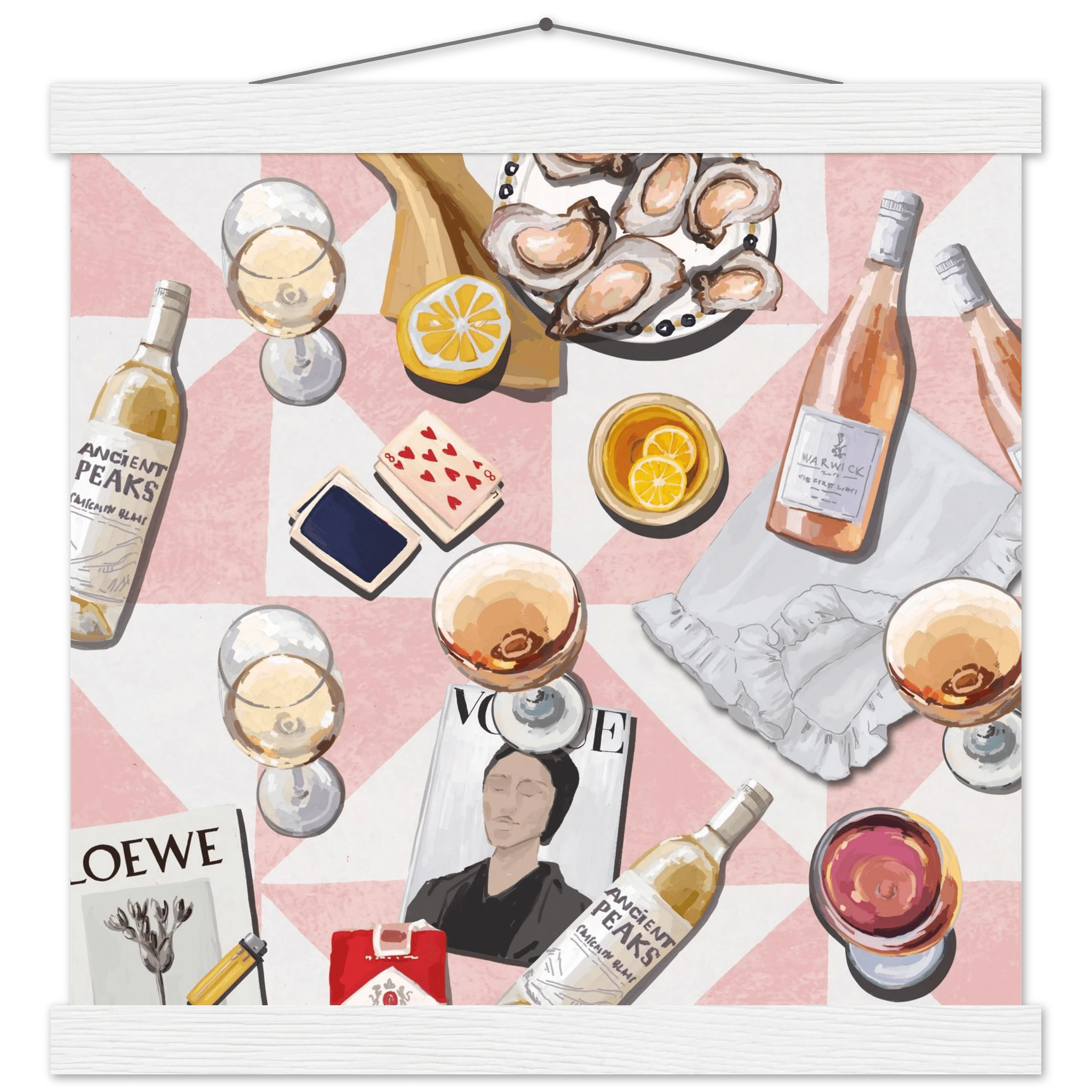Vogue Oysters & Rosé Poster | Dopamine Decor Luxury Wall Art | Pink Tile Square Print - Evergreen Posters