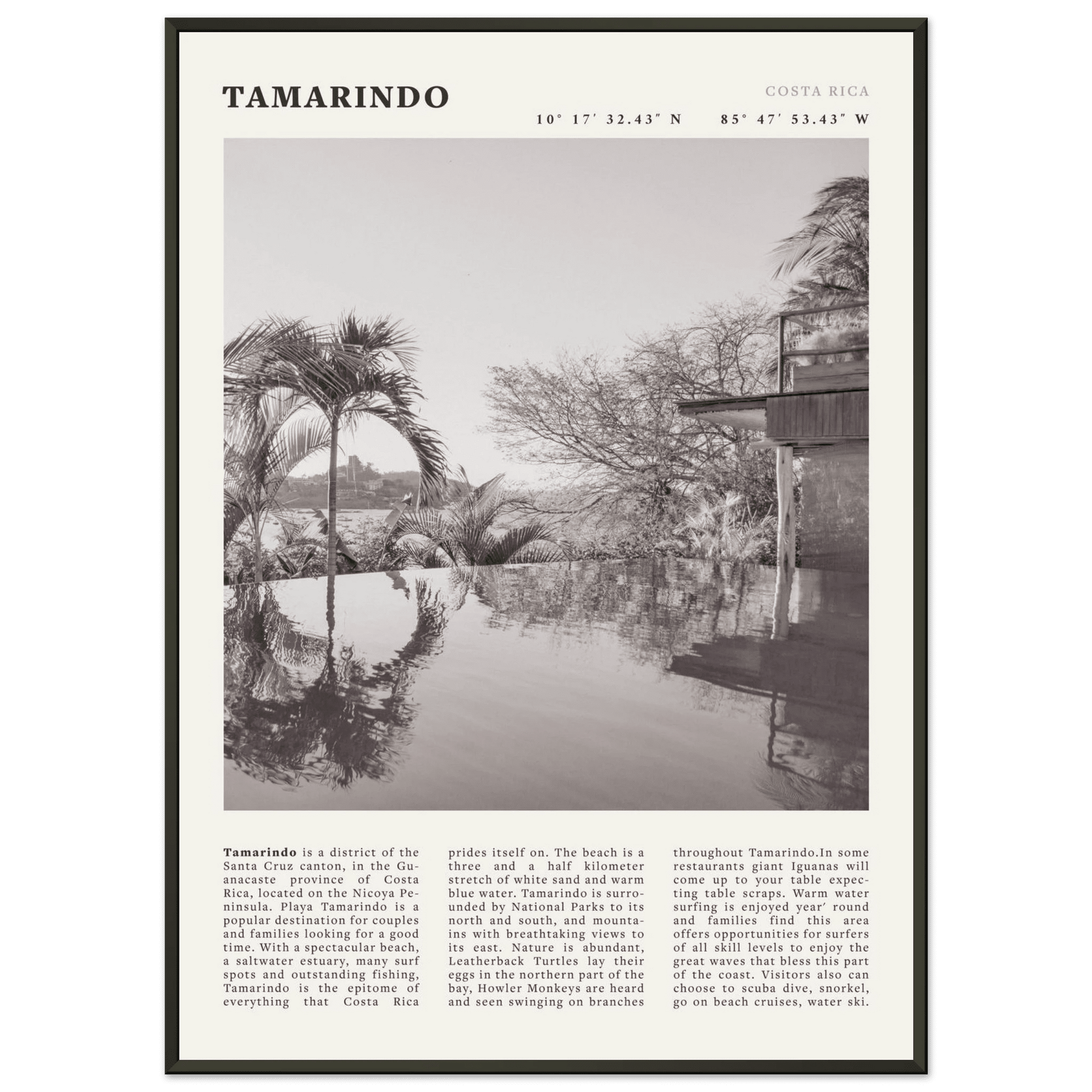 Tamarindo Poster | Black & White Costa Rica Beach Wall Art | Surf Travel Print - Evergreen Posters