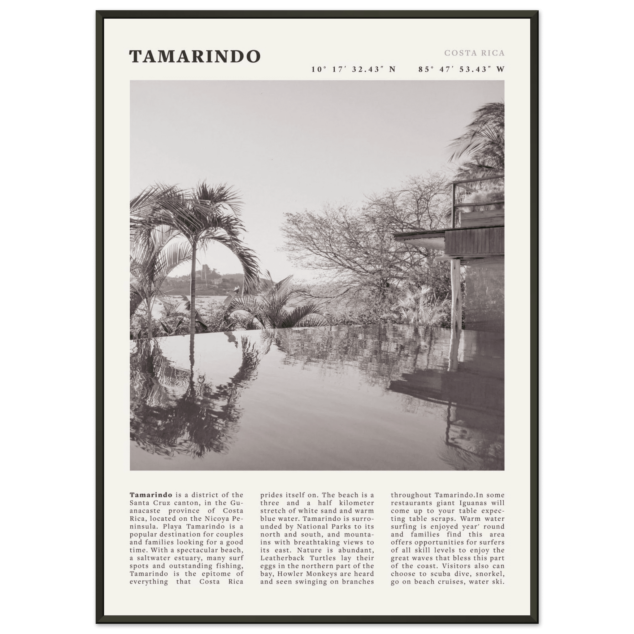 Tamarindo Poster | Black & White Costa Rica Beach Wall Art | Surf Travel Print - Evergreen Posters