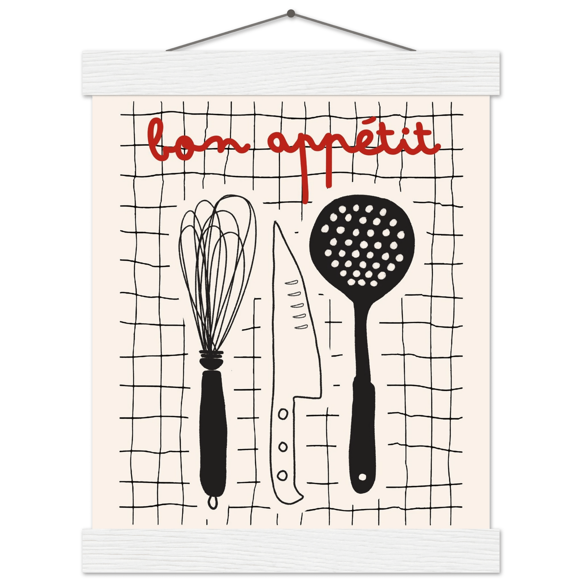 Bon Appétit French Kitchen Print | Bold Black Red Wall Art Poster - Evergreen Posters