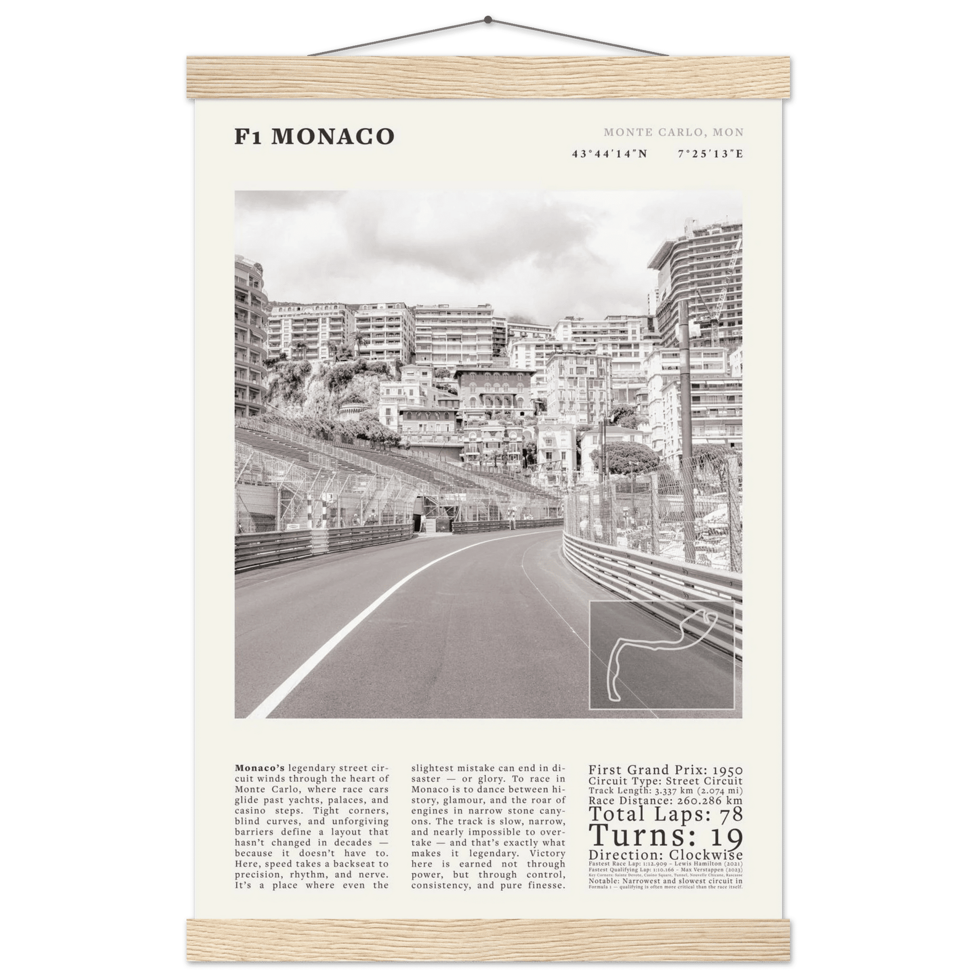 F1 Monaco Poster Black and White – Vintage Monte Carlo Street Circuit Print (Digital & Printed Options) - Evergreen Posters