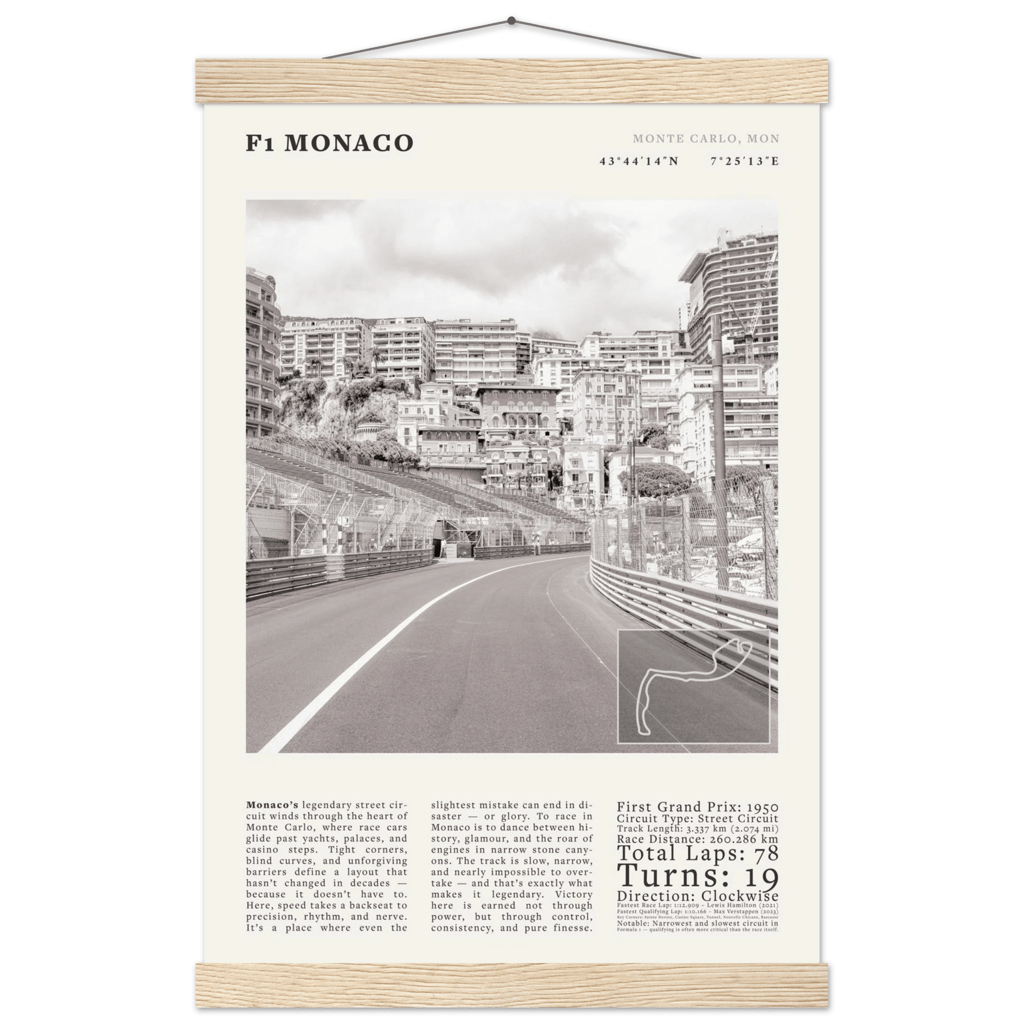 F1 Monaco Poster Black and White – Vintage Monte Carlo Street Circuit Print (Digital & Printed Options) - Evergreen Posters