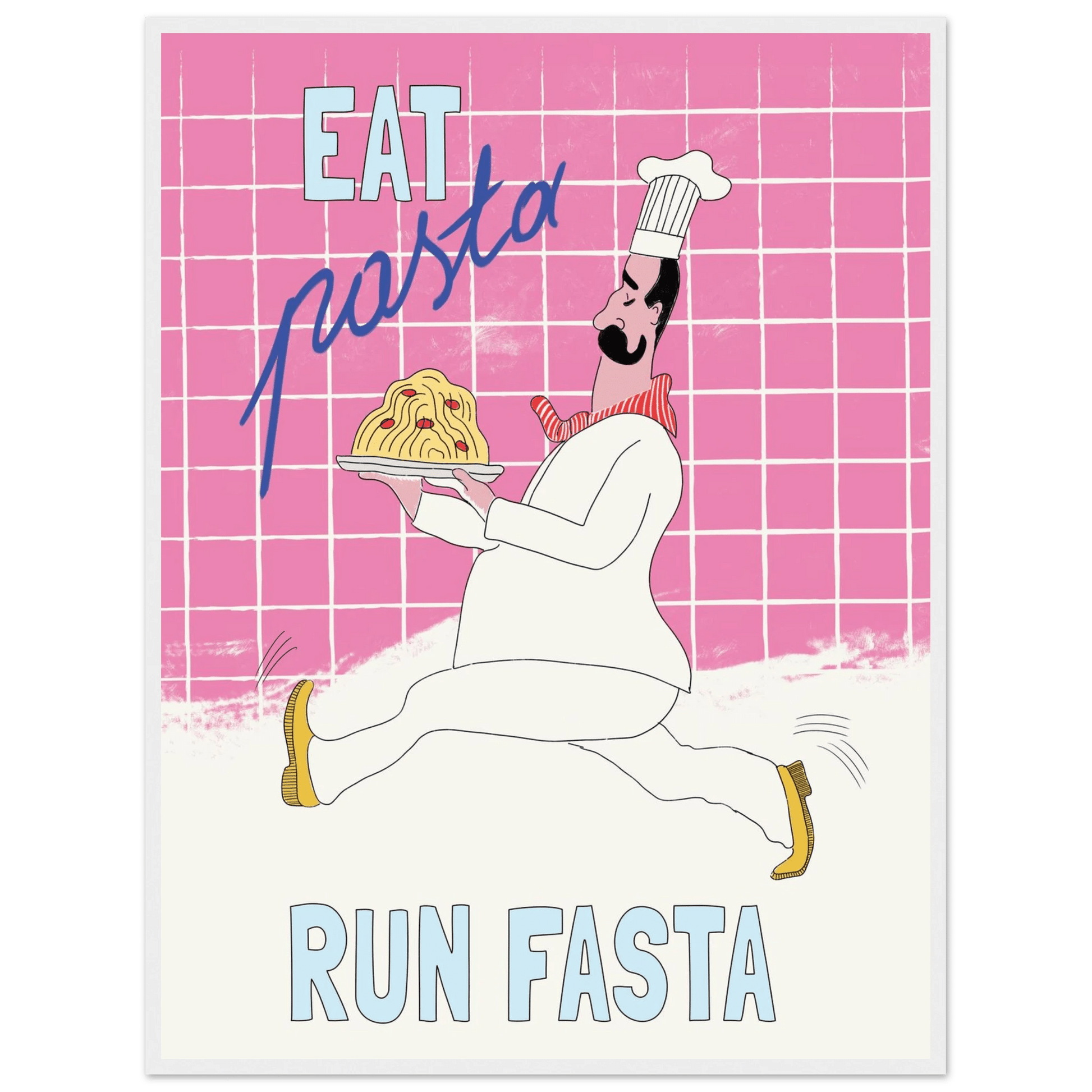 Eat Pasta Run Fasta Poster – Playful Kitchen Wall Art Print (Pink Edition) - Evergreen Posters
