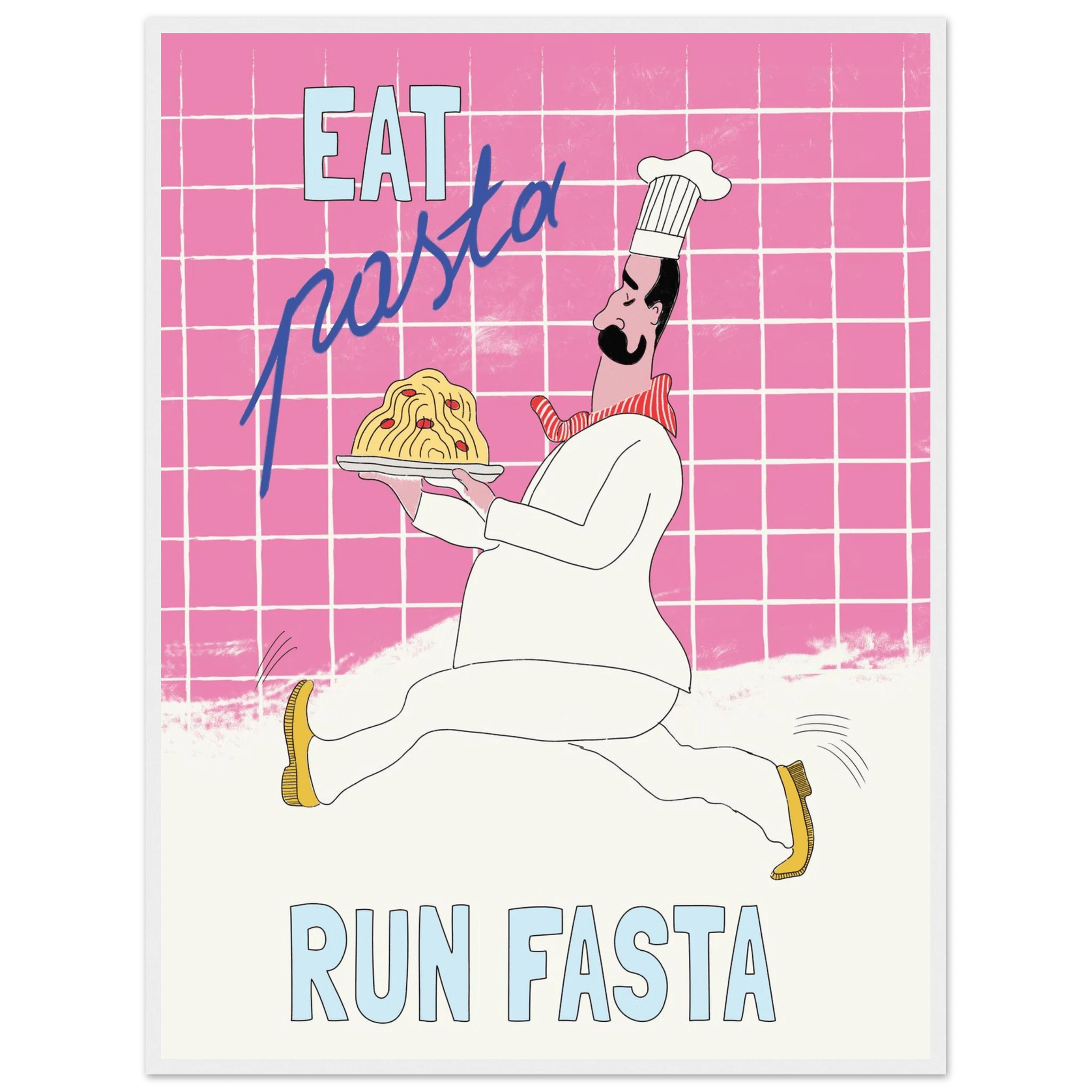 Eat Pasta Run Fasta Poster – Playful Kitchen Wall Art Print (Pink Edition) - Evergreen Posters