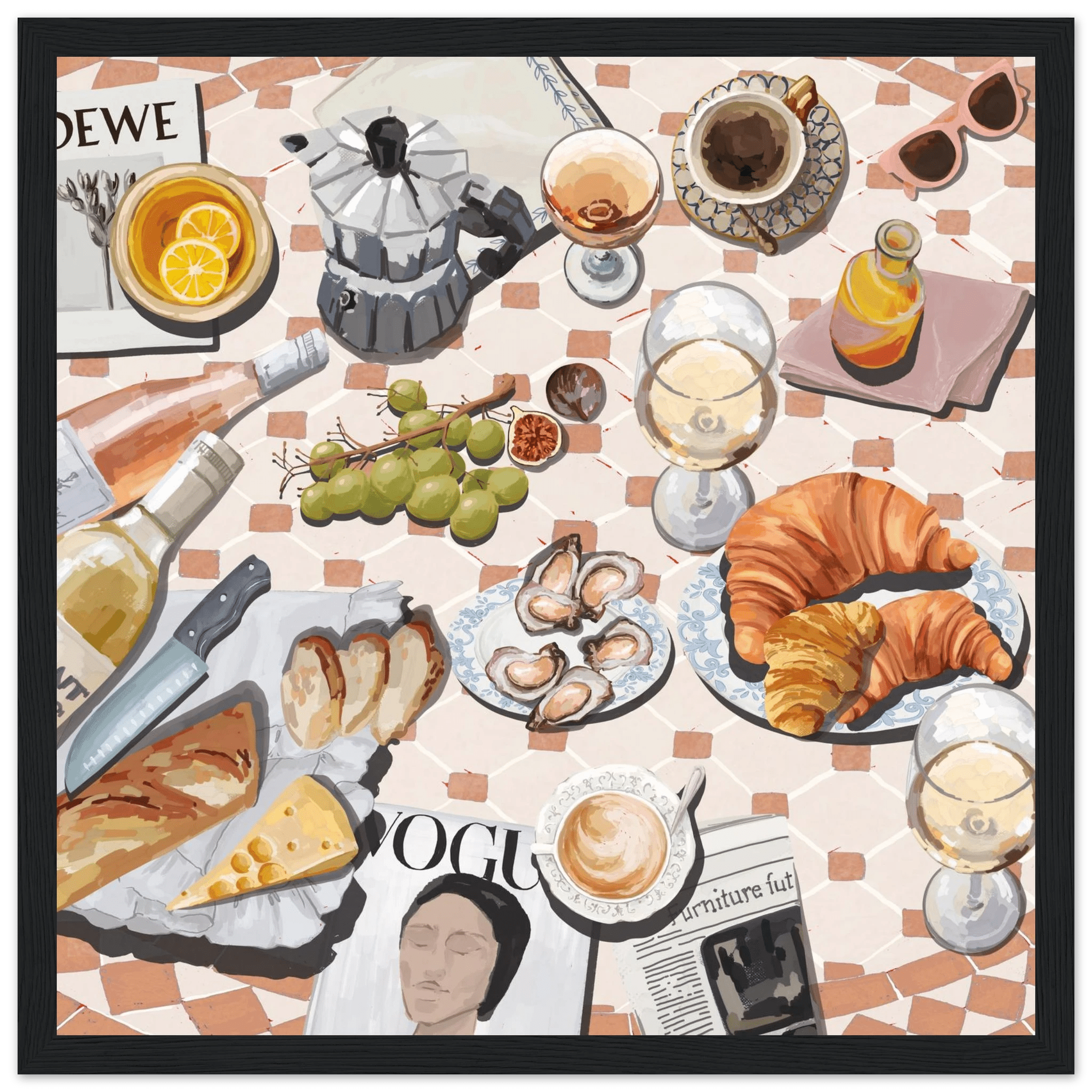 French Brunch Poster | Kitchen Decor Food Wall Art | Croissant & Coffee Square Print - Evergreen Posters - 17