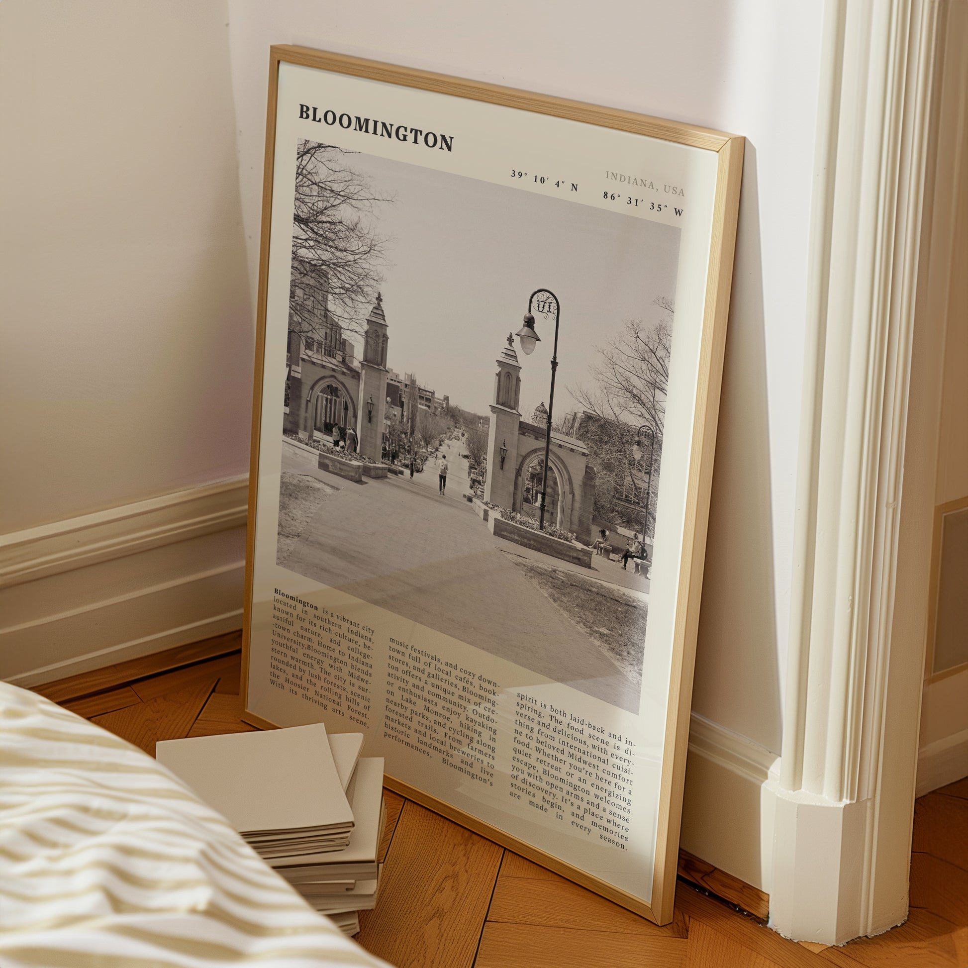 Bloomington Indiana Black and White Vintage Poster - Evergreen Posters