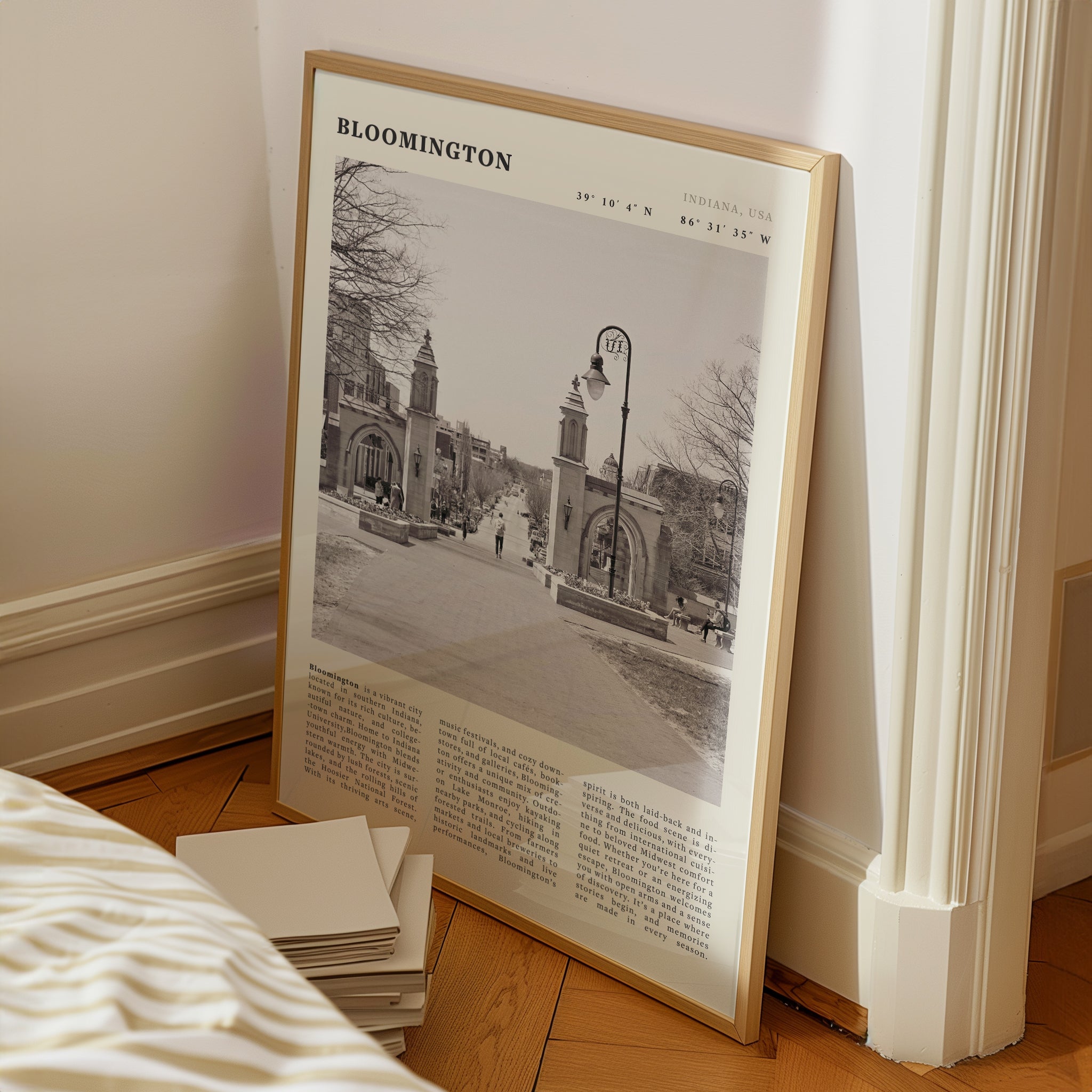 Bloomington Indiana Black and White Vintage Poster - Evergreen Posters