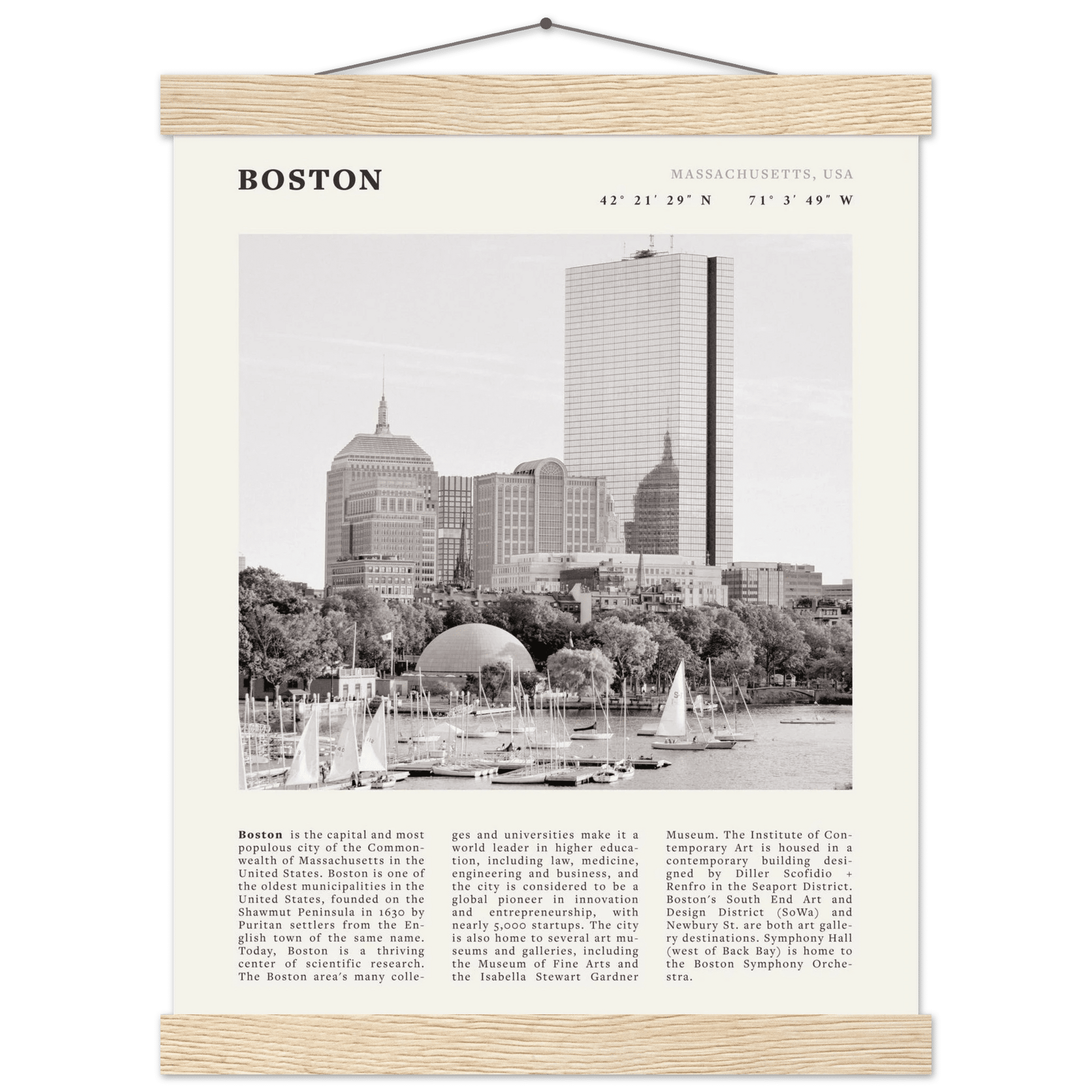 Boston Poster | Black & White Charles River Skyline Wall Art | Massachusetts Print - Evergreen Posters