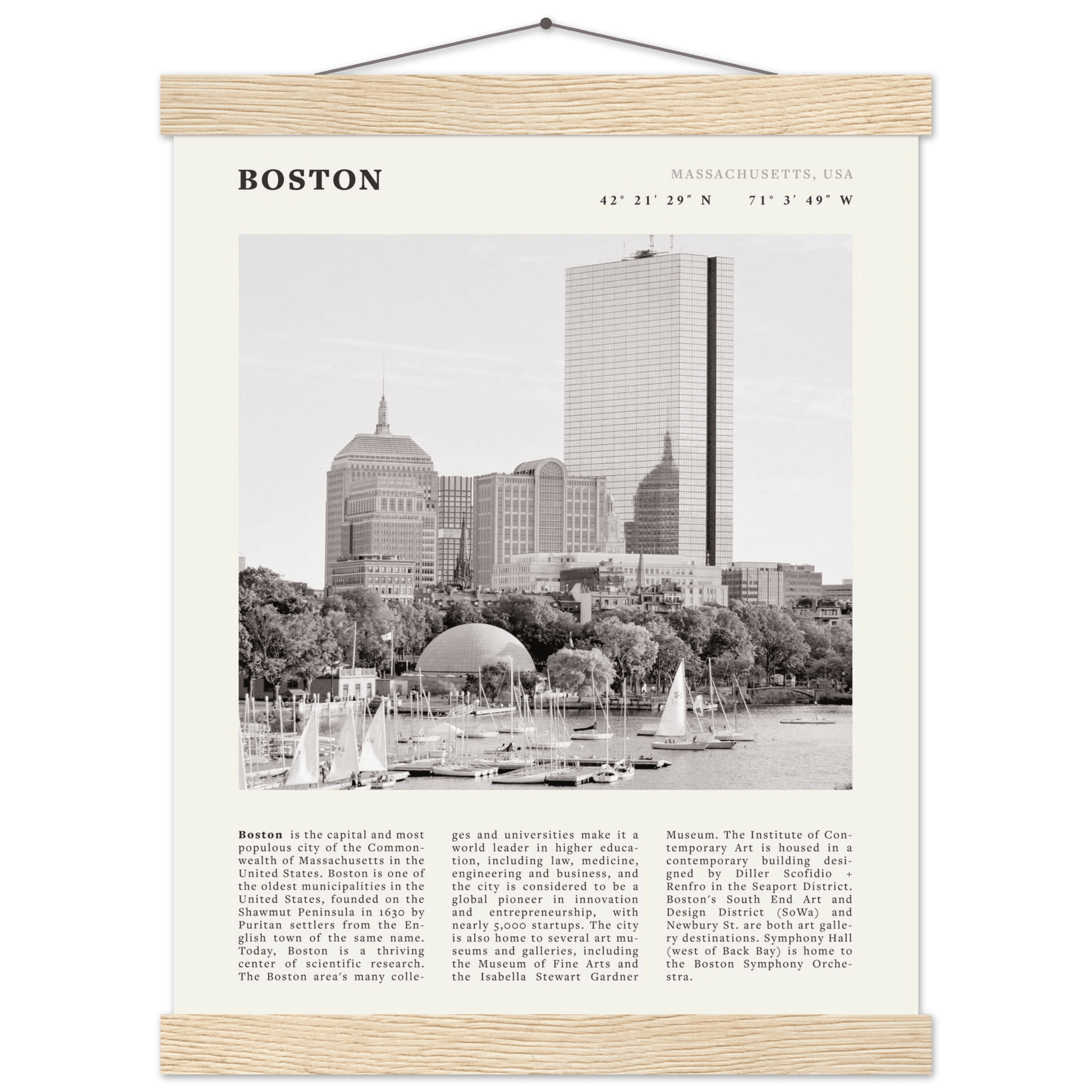 Boston Poster | Black & White Charles River Skyline Wall Art | Massachusetts Print - Evergreen Posters