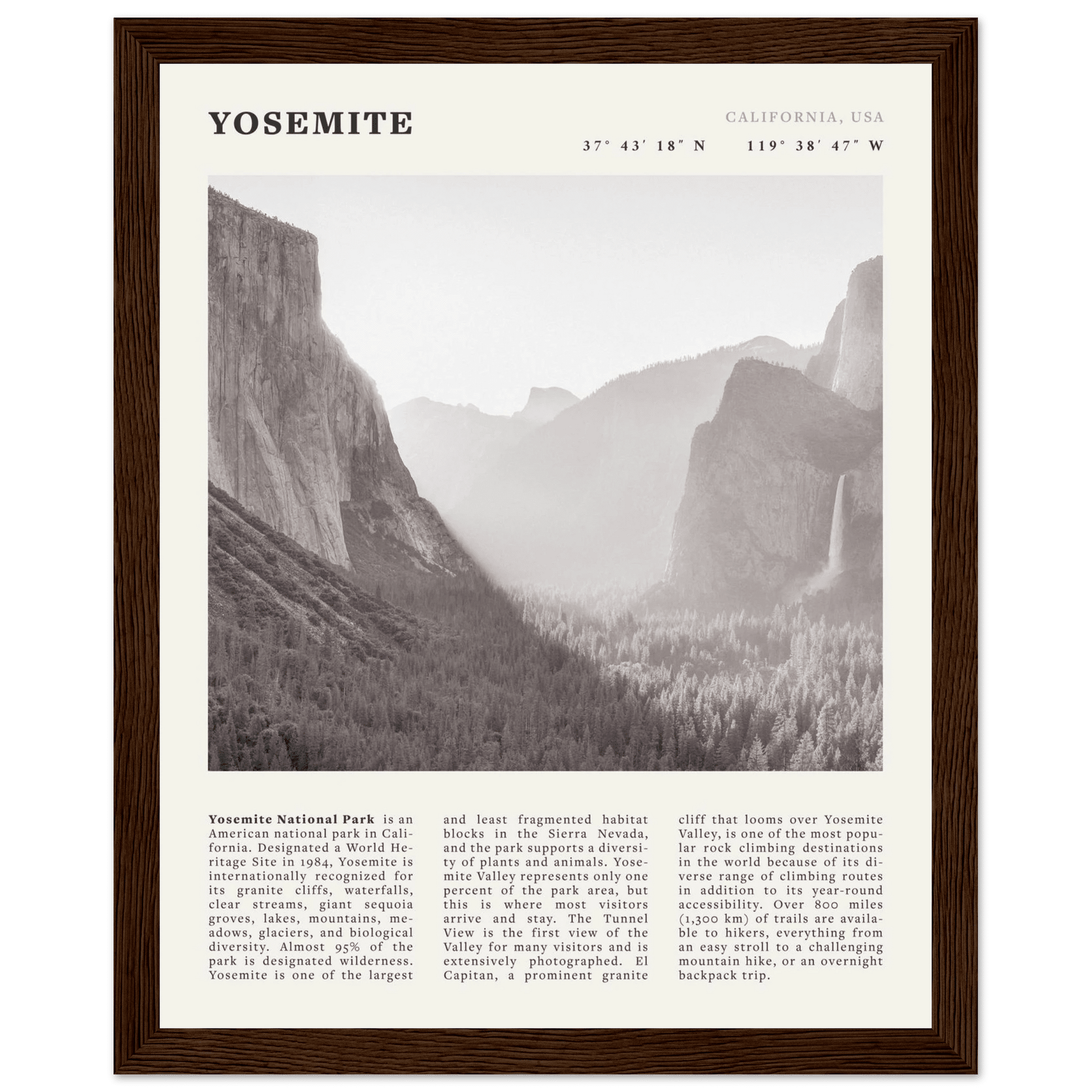Yosemite Poster | Black & White National Park Wall Art | California Nature Print - Evergreen Posters
