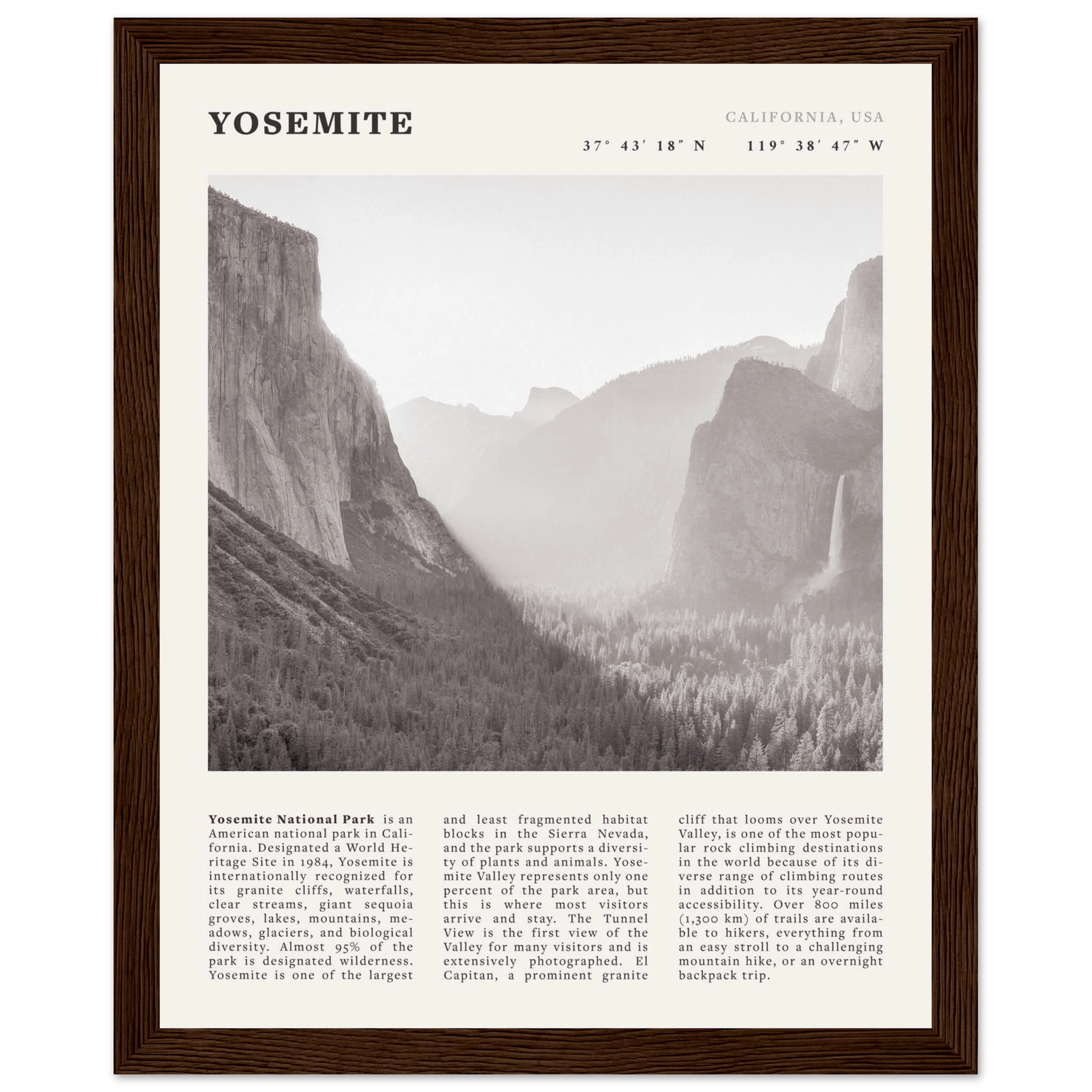 Yosemite Poster | Black & White National Park Wall Art | California Nature Print - Evergreen Posters