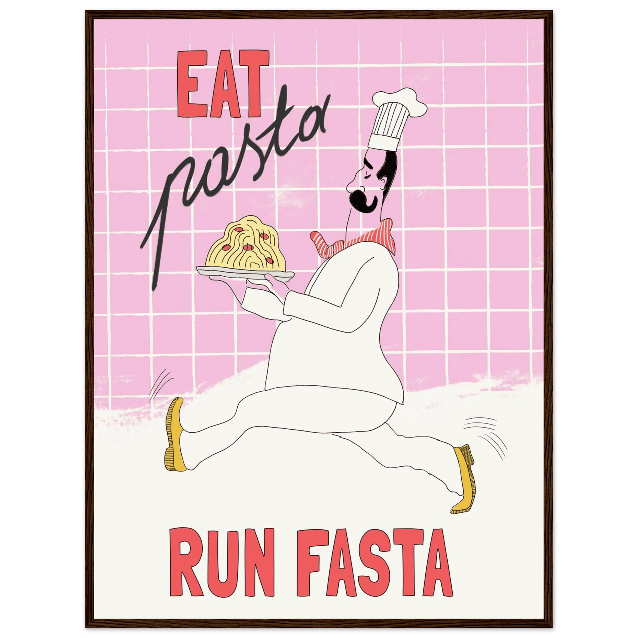 Eat Pasta Run Fasta Poster – Playful Kitchen Wall Art Print (Light Pink) - Evergreen Posters