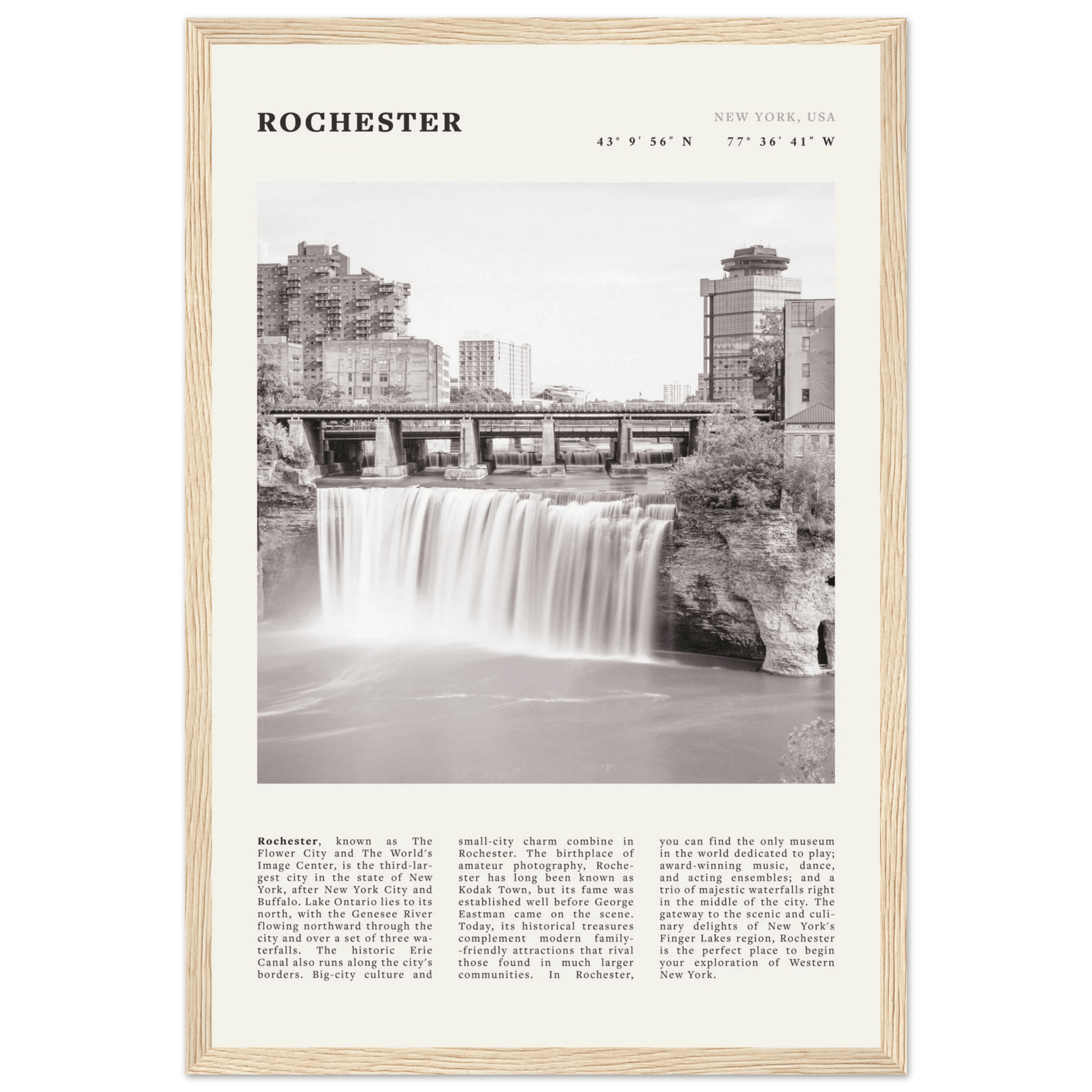 Rochester Poster | Black & White High Falls Wall Art | New York Travel Print - Evergreen Posters