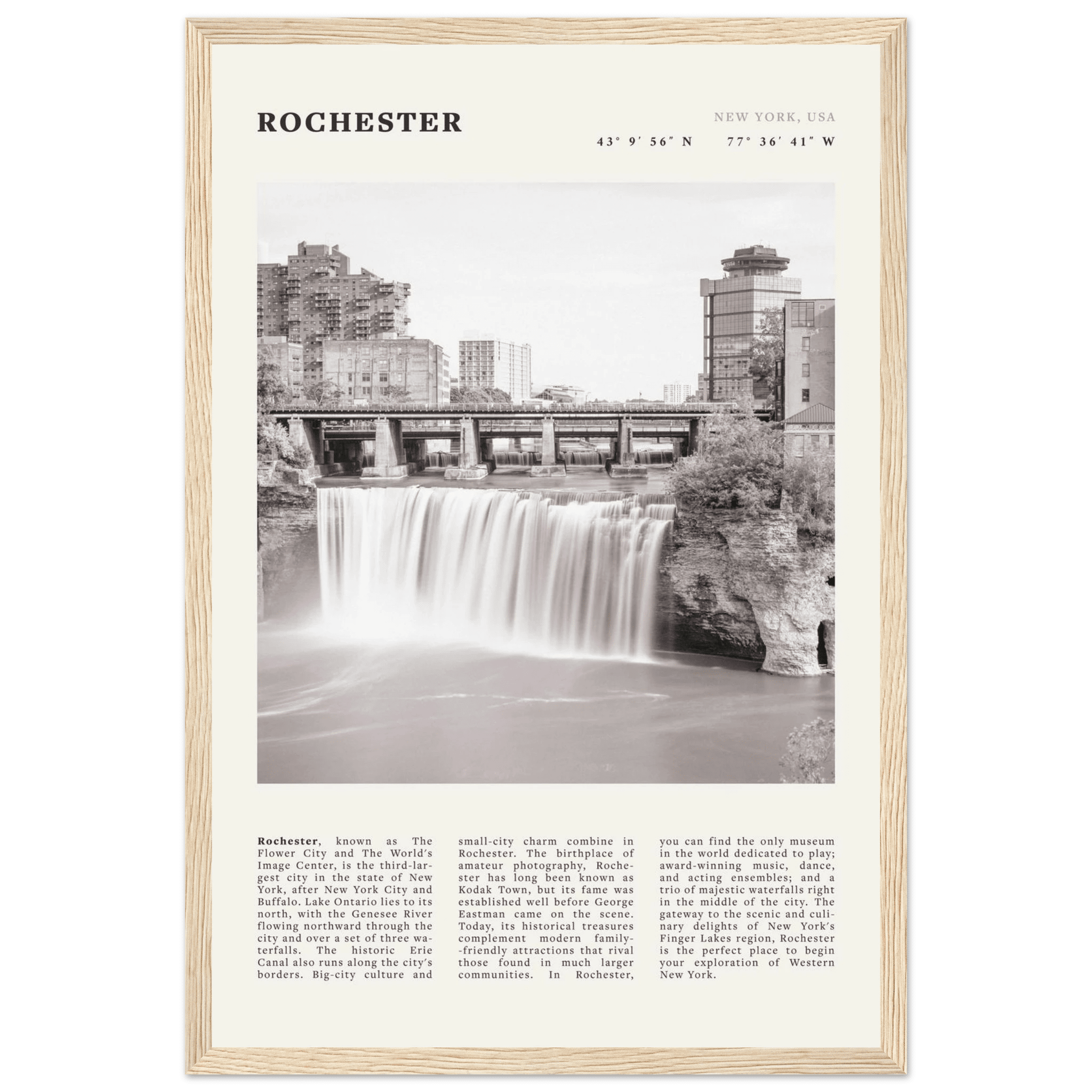 Rochester Poster | Black & White High Falls Wall Art | New York Travel Print - Evergreen Posters