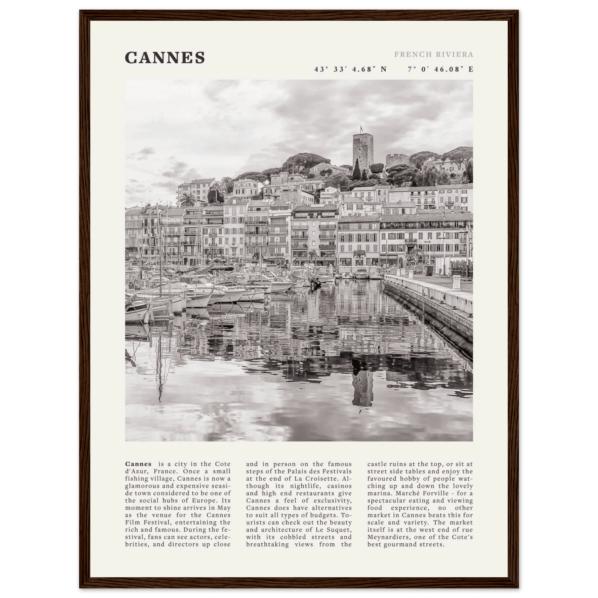 Cannes Poster | Black & White French Riviera Wall Art | France Travel Print - Evergreen Posters