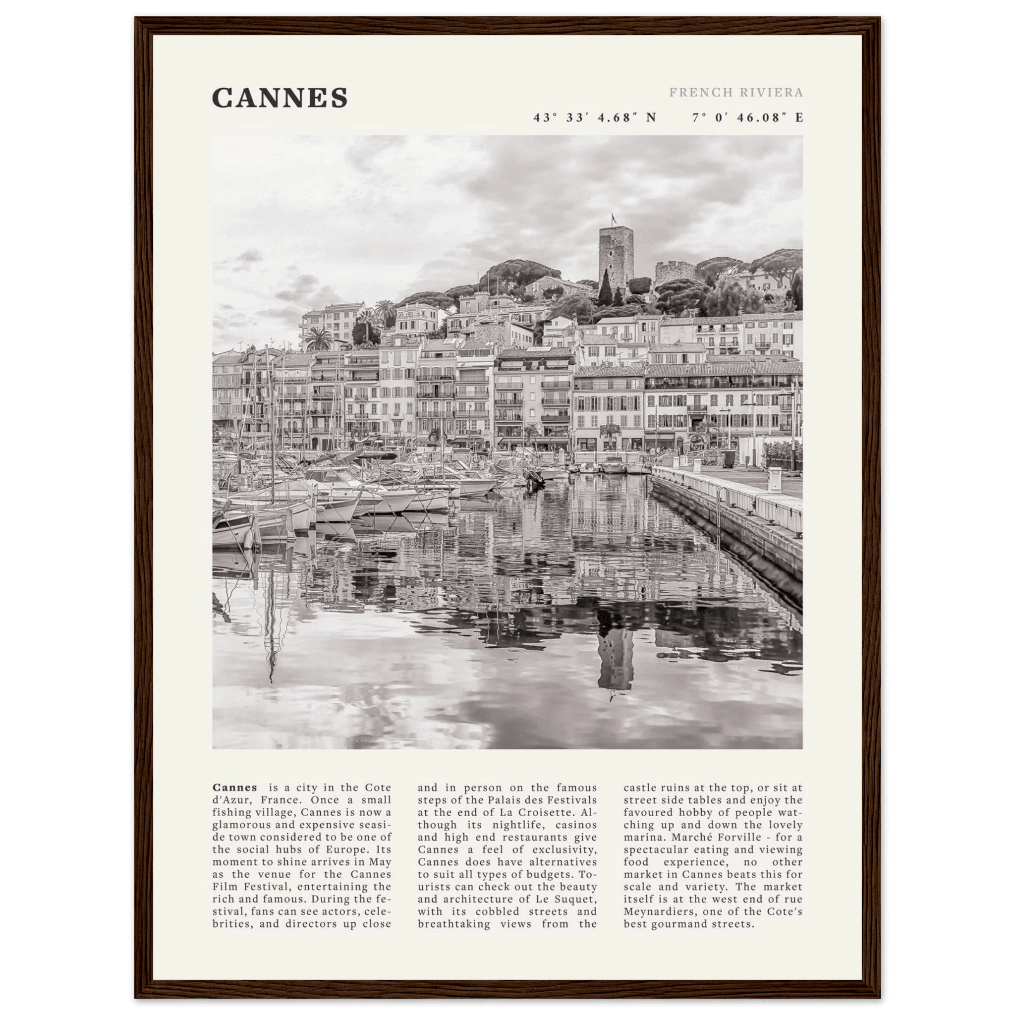 Cannes Poster | Black & White French Riviera Wall Art | France Travel Print - Evergreen Posters