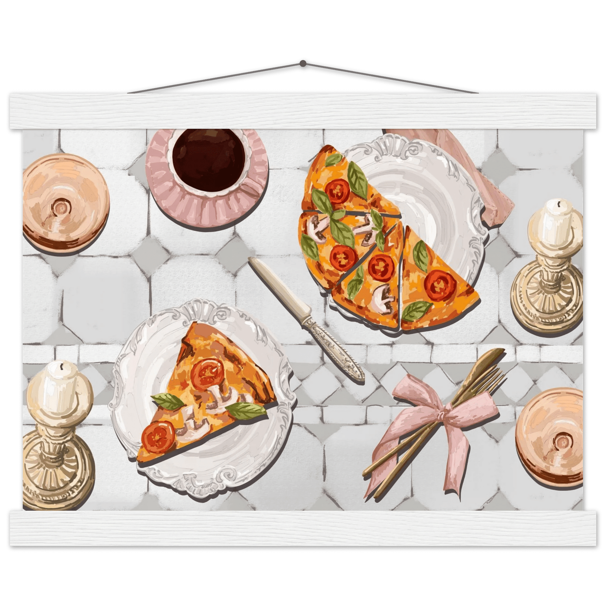 Pizza & Tea Kitchen Poster | Horizontal Food Wall Art | Italian Dining Room Print - Evergreen Posters