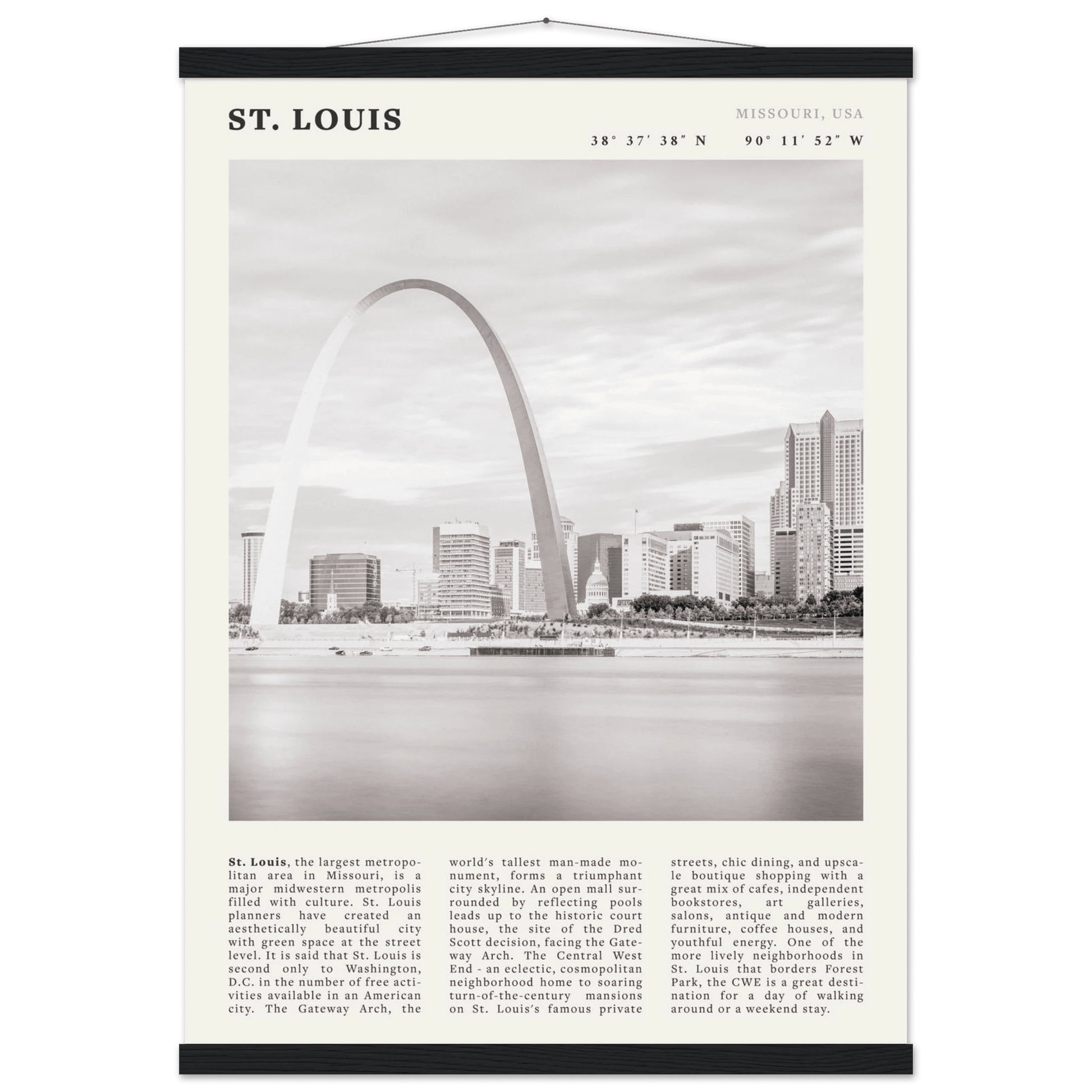 St. Louis Poster | Black & White Gateway Arch Wall Art | Missouri Travel Print - Evergreen Posters