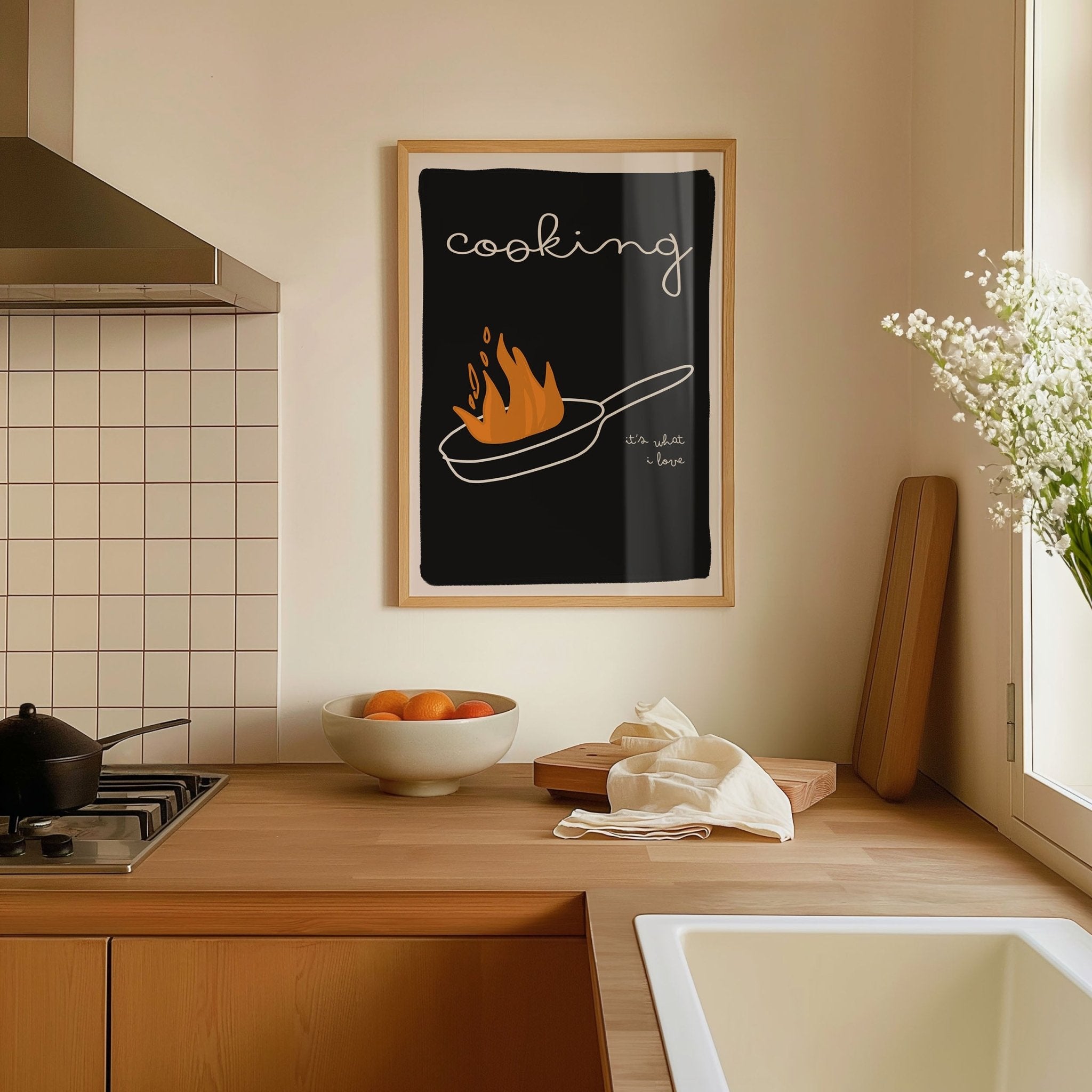 Cooking It's What I Love | Dark Kitchen Quote Wall Art Print - Evergreen Posters