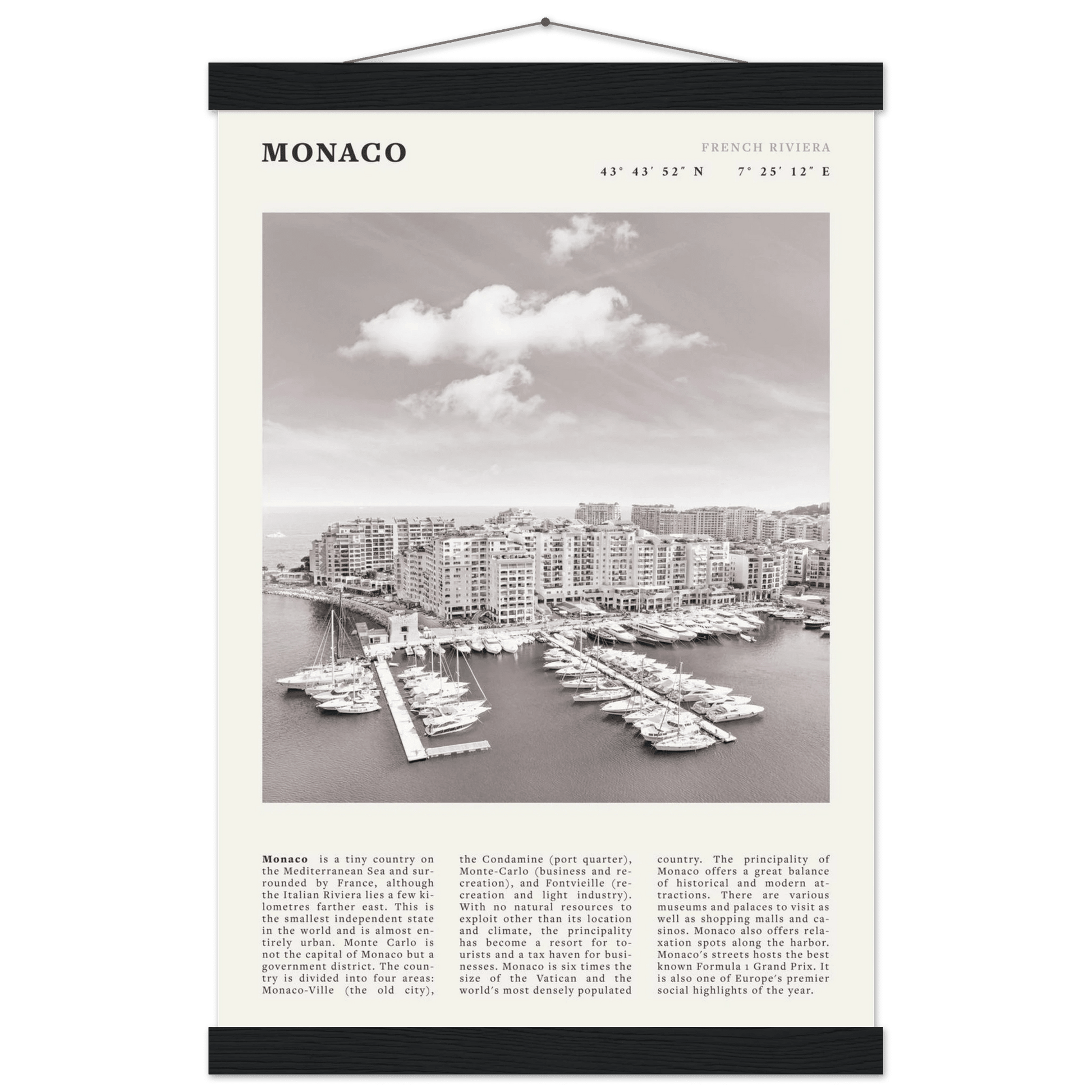 Monaco Poster Black and White – Vintage Monte Carlo Harbor Print (Digital & Printed Options) - Evergreen Posters