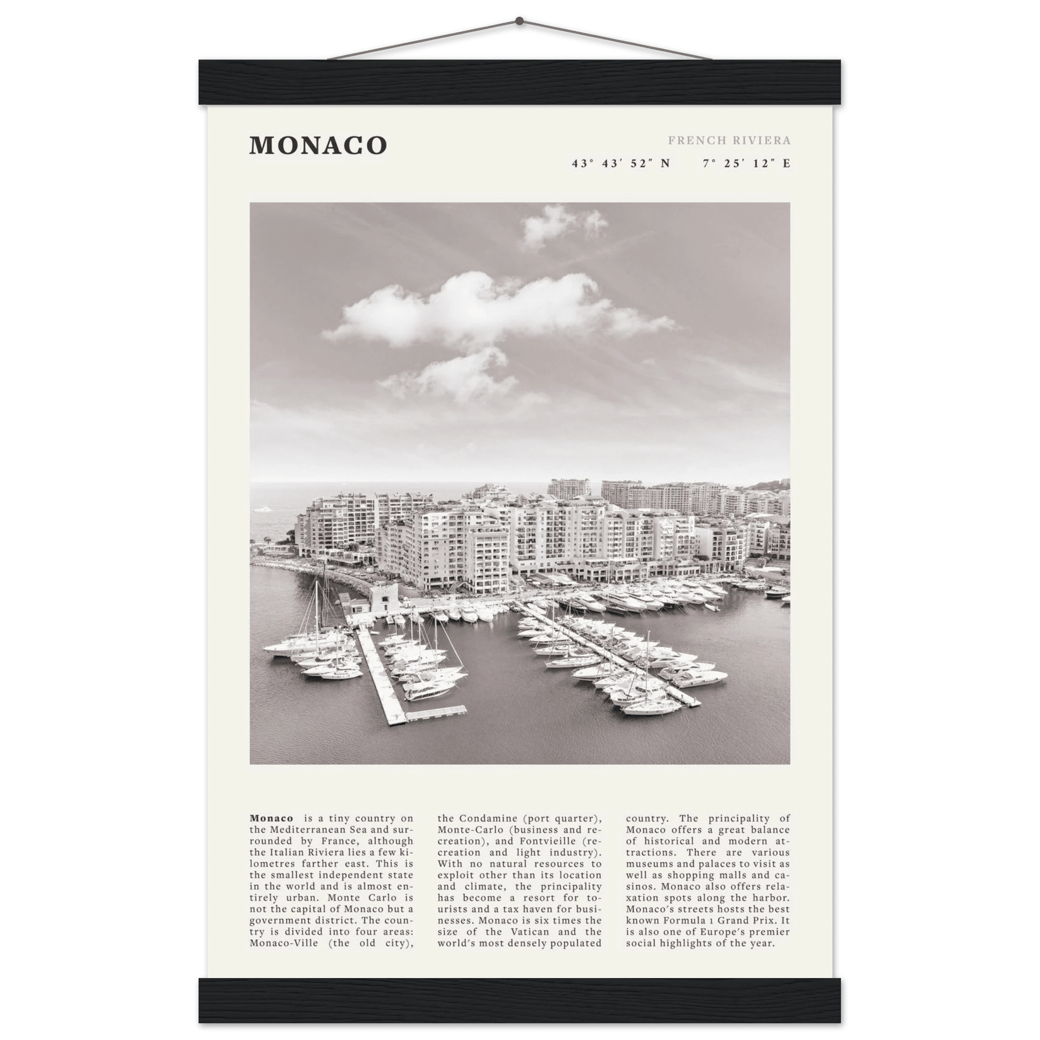 Monaco Poster Black and White – Vintage Monte Carlo Harbor Print (Digital & Printed Options) - Evergreen Posters