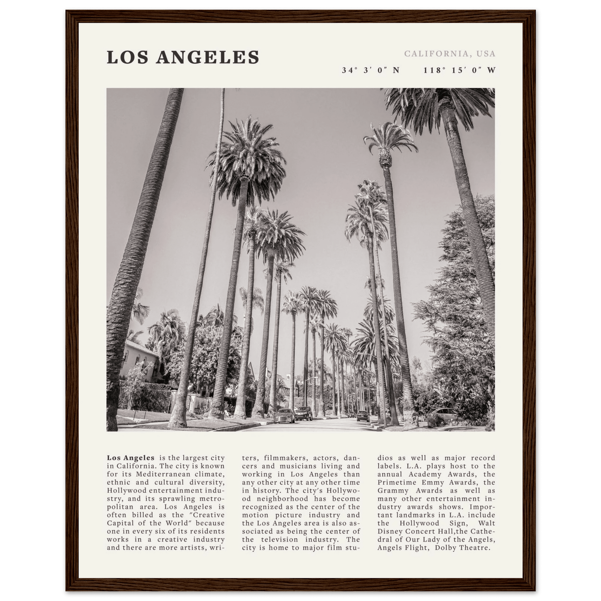 Los Angeles Poster | Black & White Palm Trees Wall Art | California Travel Print - Evergreen Posters