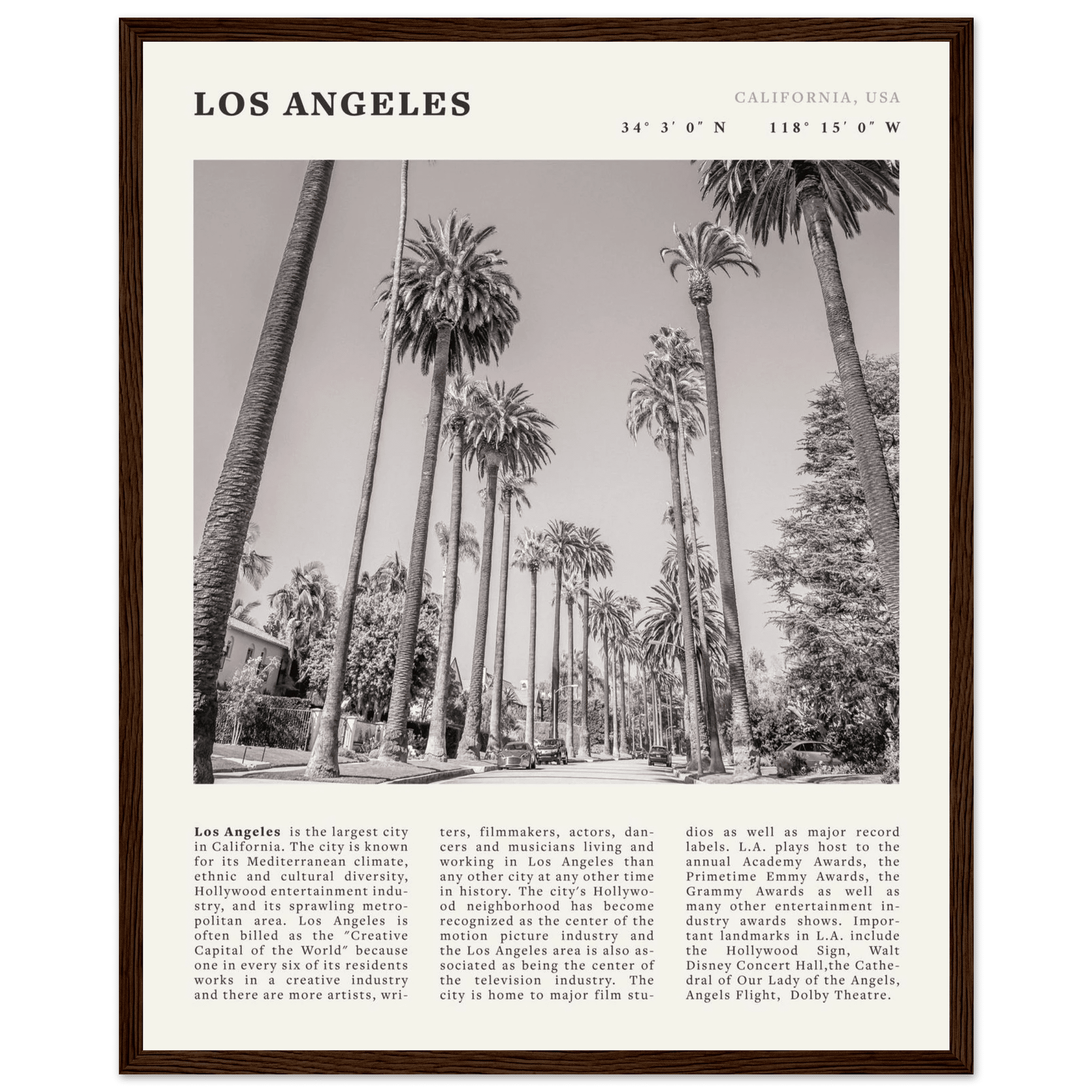 Los Angeles Poster | Black & White Palm Trees Wall Art | California Travel Print - Evergreen Posters