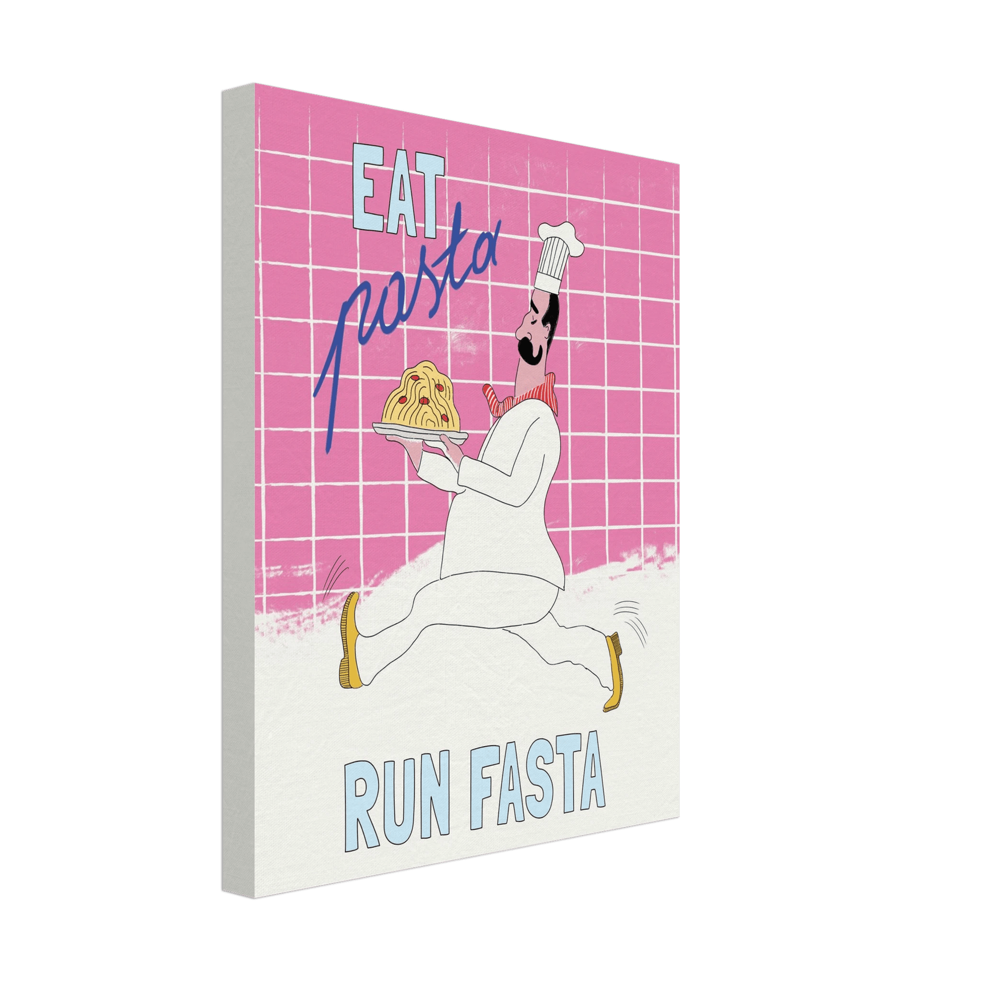 Eat Pasta Run Fasta Poster – Playful Kitchen Wall Art Print (Pink Edition) - Evergreen Posters