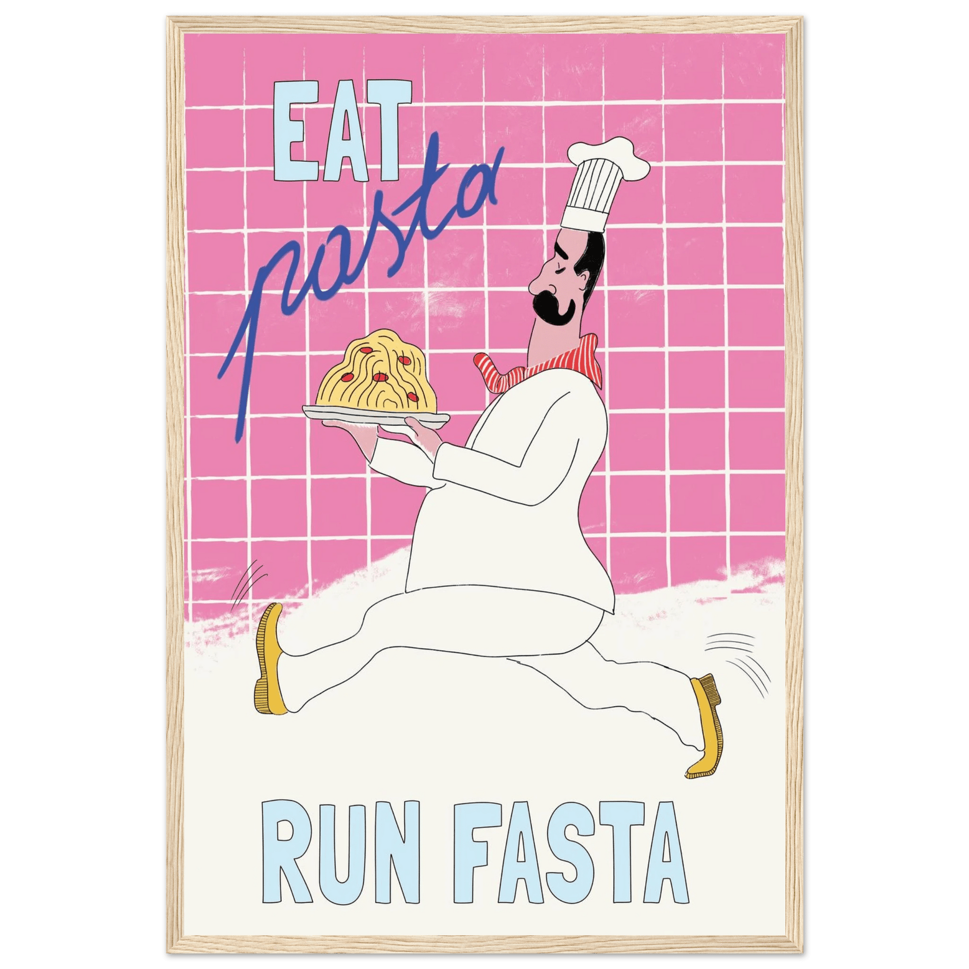 Eat Pasta Run Fasta Poster – Playful Kitchen Wall Art Print (Pink Edition) - Evergreen Posters