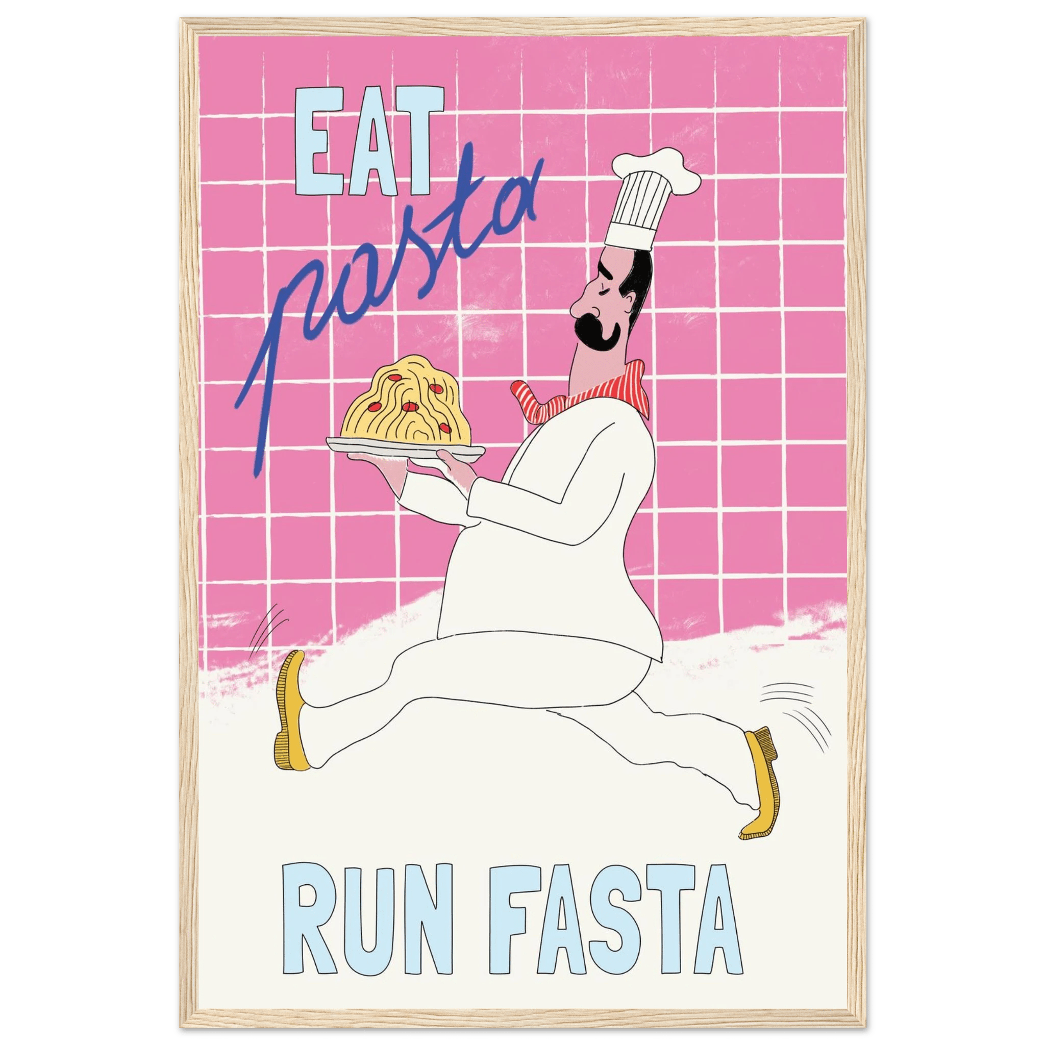 Eat Pasta Run Fasta Poster – Playful Kitchen Wall Art Print (Pink Edition) - Evergreen Posters