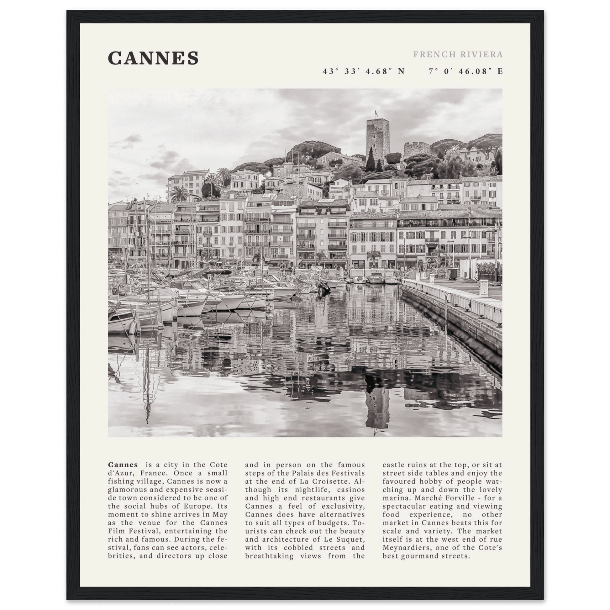 Cannes Poster | Black & White French Riviera Wall Art | France Travel Print - Evergreen Posters