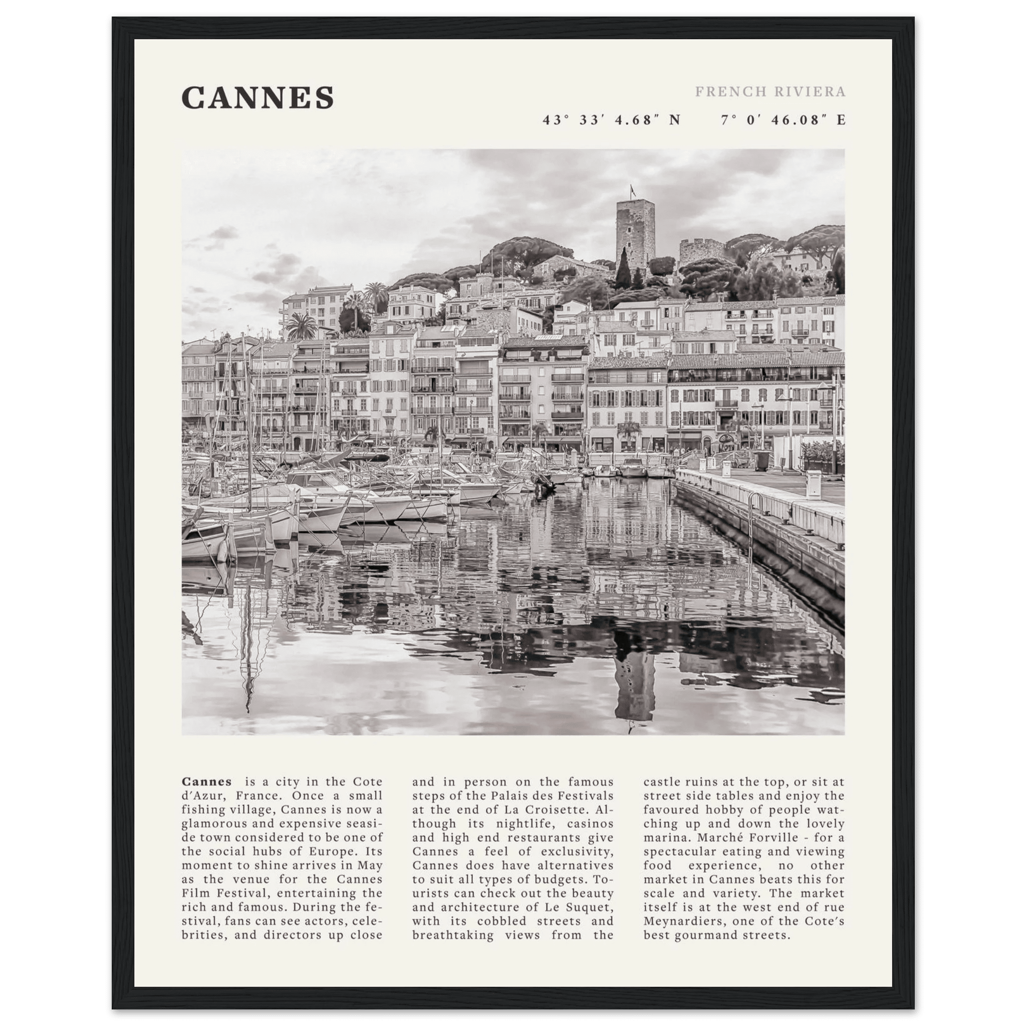 Cannes Poster | Black & White French Riviera Wall Art | France Travel Print - Evergreen Posters