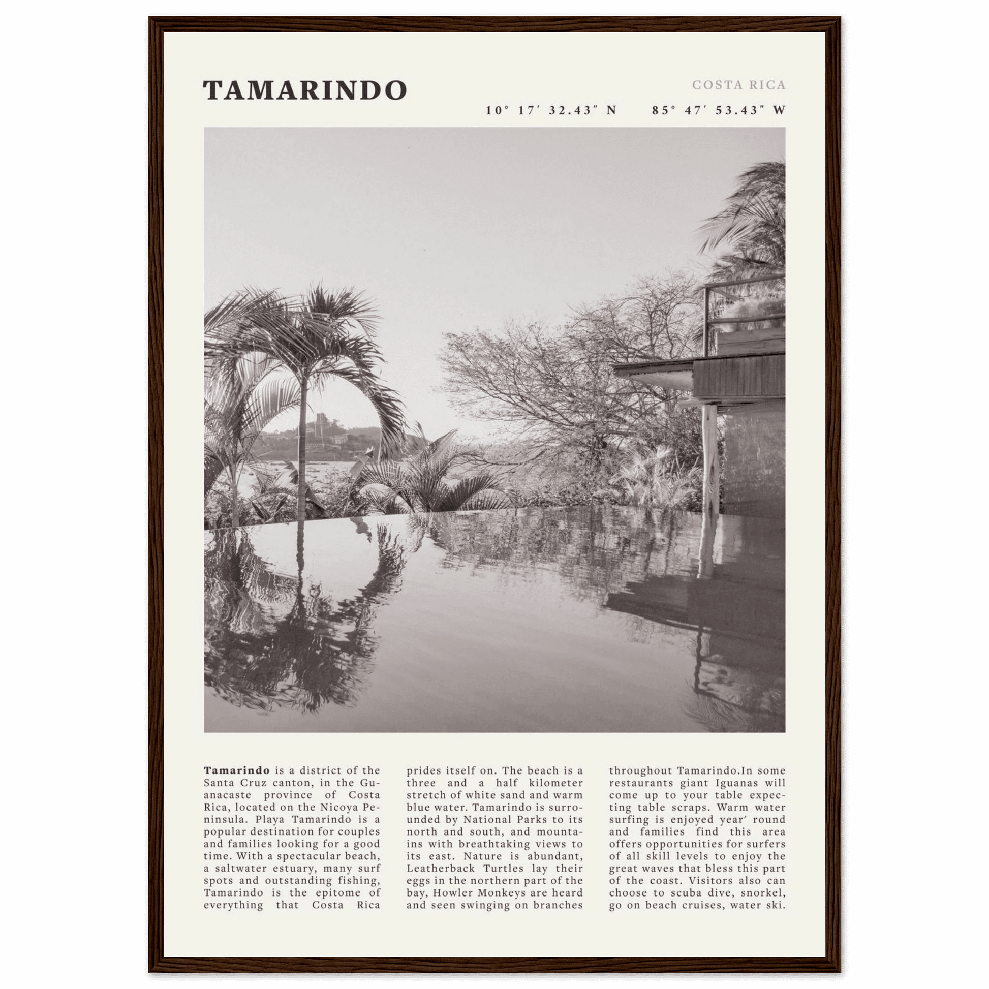 Tamarindo Poster | Black & White Costa Rica Beach Wall Art | Surf Travel Print - Evergreen Posters