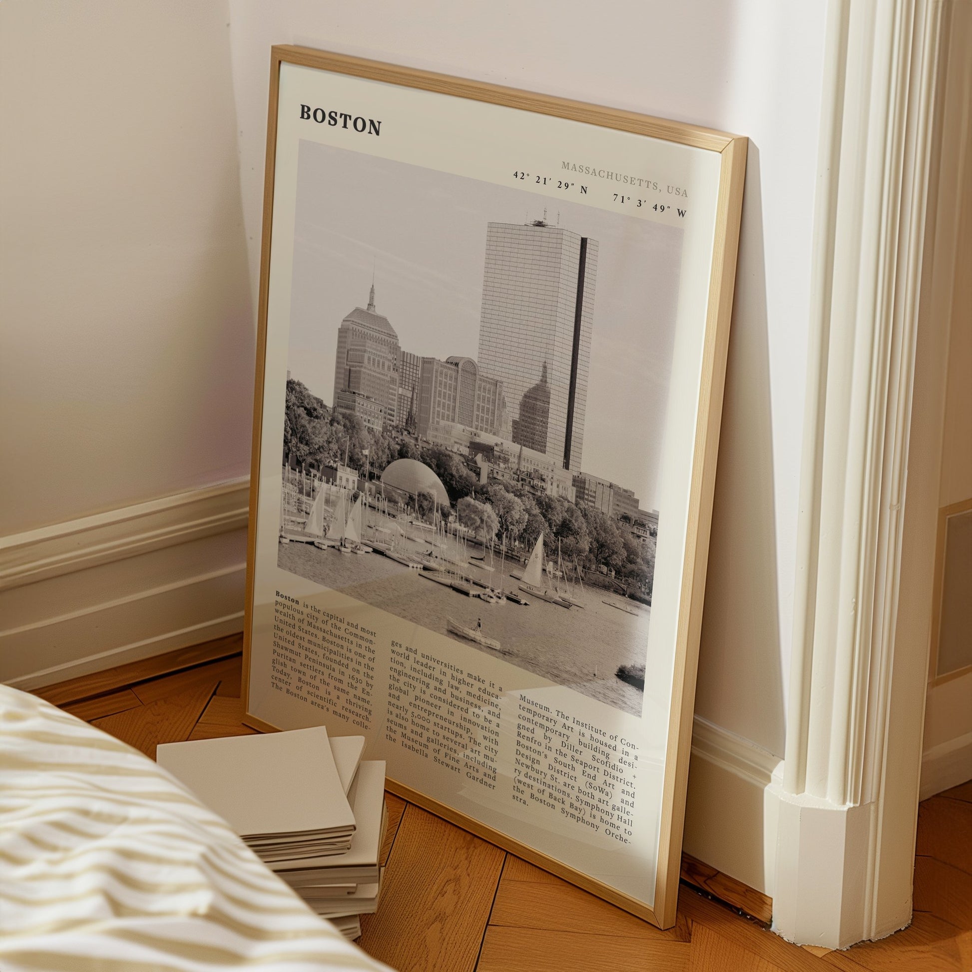 Boston Poster | Black & White Charles River Skyline Wall Art | Massachusetts Print - Evergreen Posters