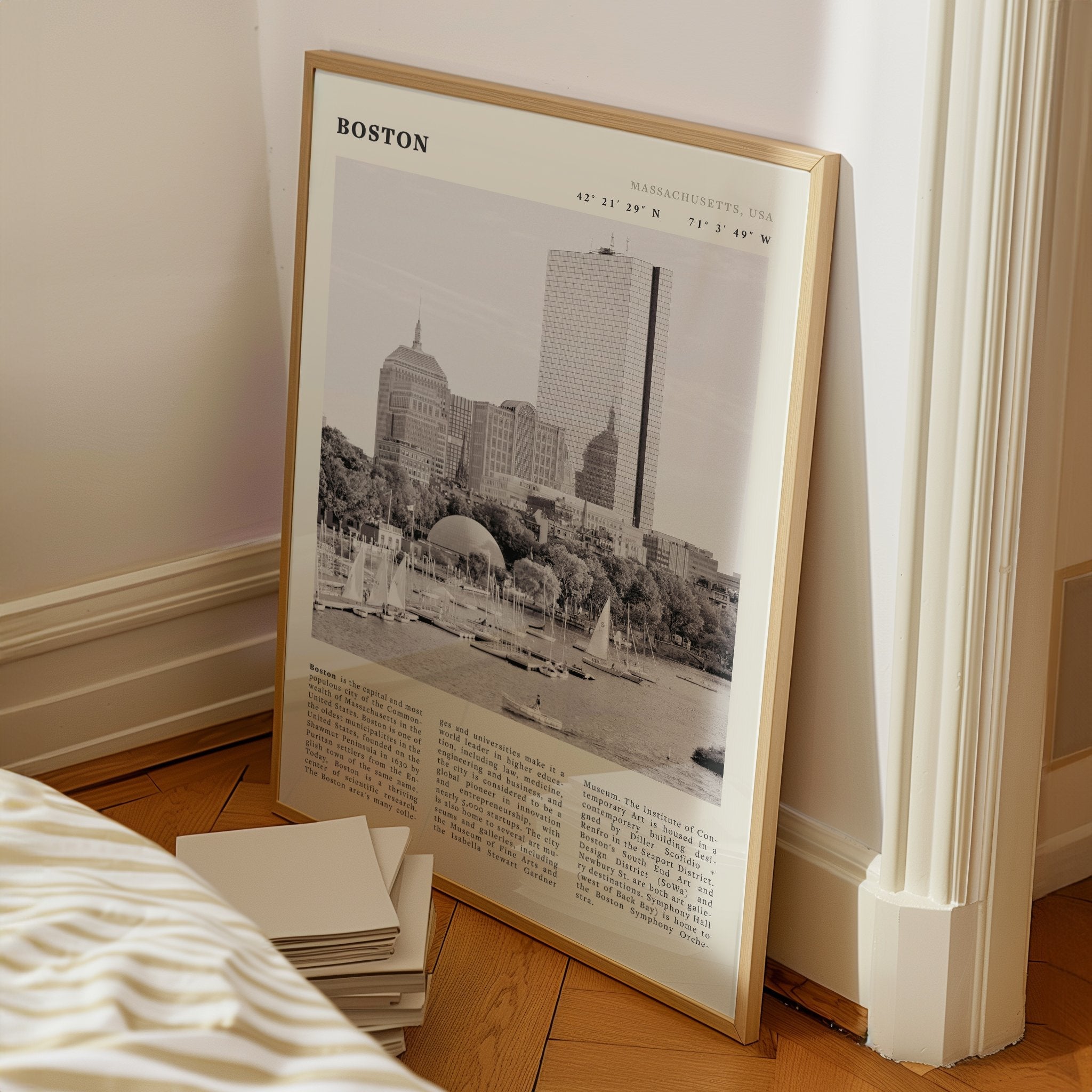 Boston Poster | Black & White Charles River Skyline Wall Art | Massachusetts Print - Evergreen Posters