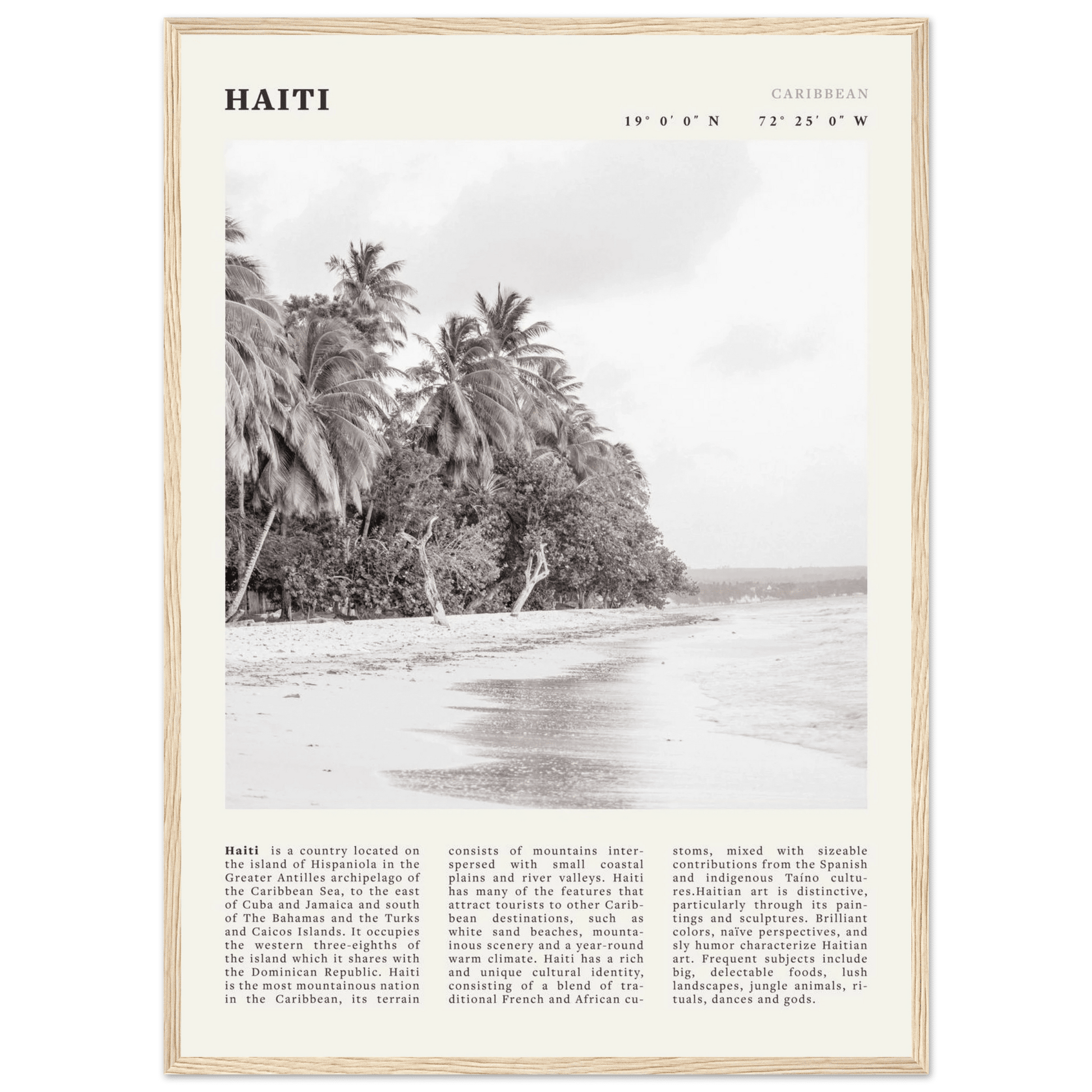 Haiti Poster | Black & White Caribbean Beach Wall Art | Tropical Travel Print - Evergreen Posters