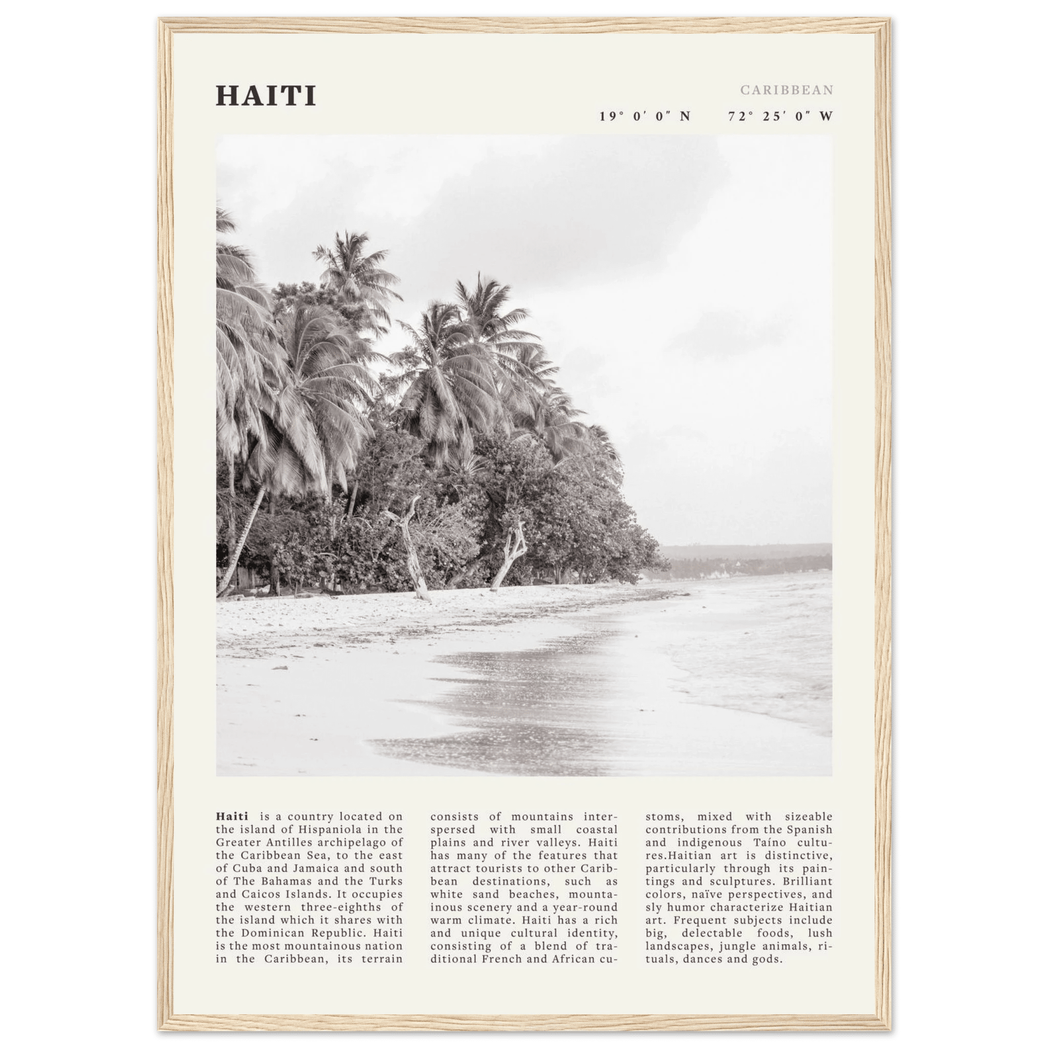 Haiti Poster | Black & White Caribbean Beach Wall Art | Tropical Travel Print - Evergreen Posters