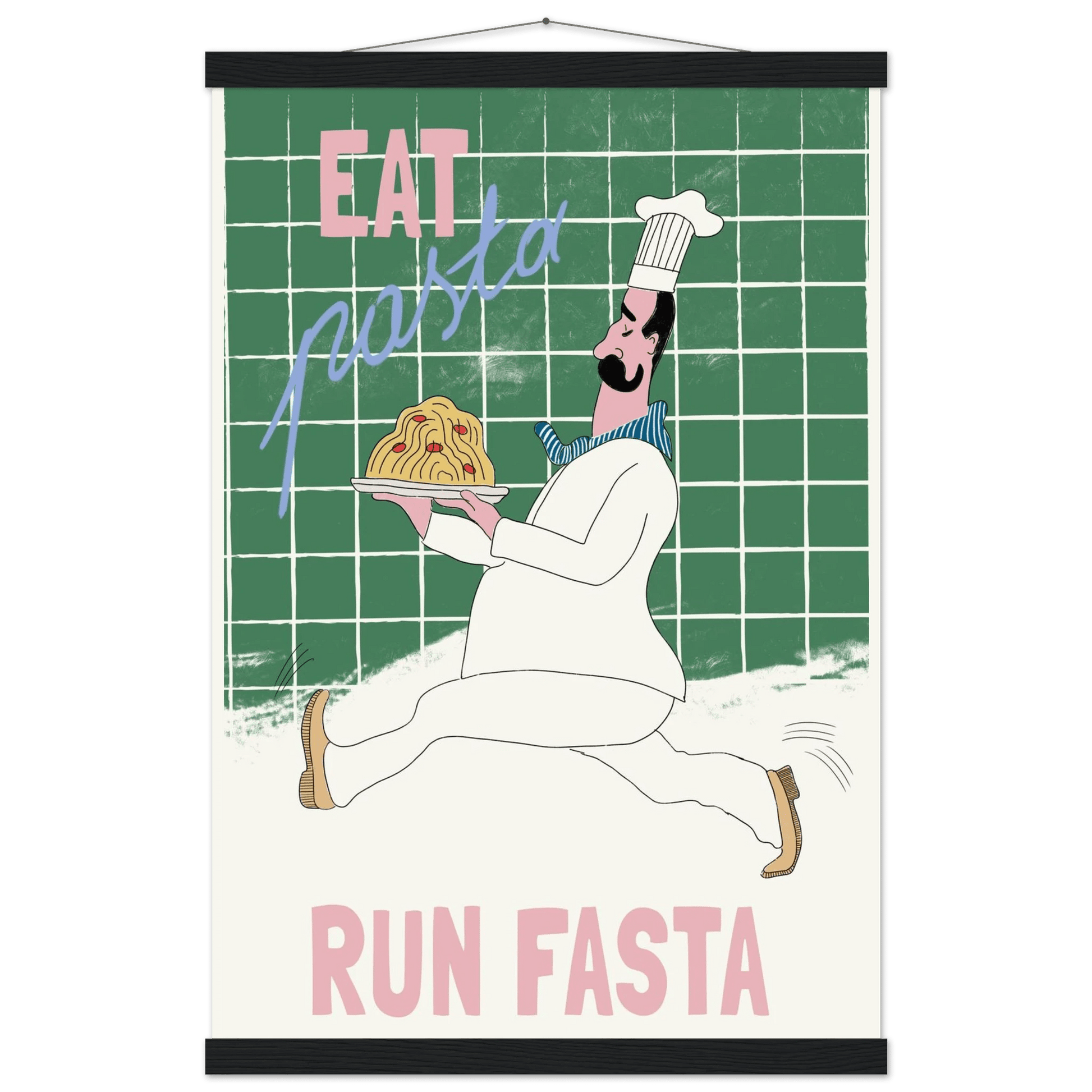Eat Pasta Run Fasta Poster – Playful Kitchen Wall Art Print (Green Edition) - Evergreen Posters
