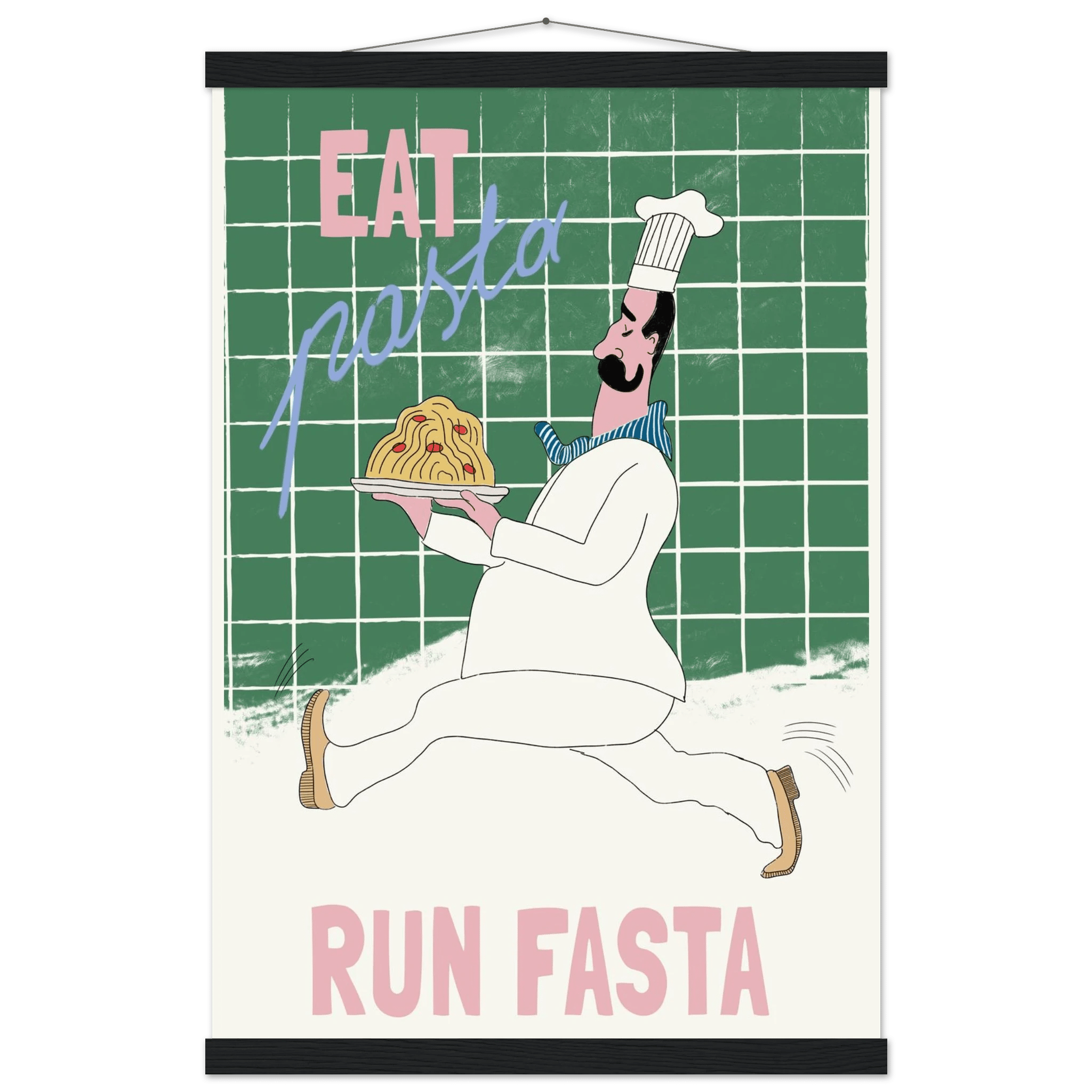Eat Pasta Run Fasta Poster – Playful Kitchen Wall Art Print (Green Edition) - Evergreen Posters