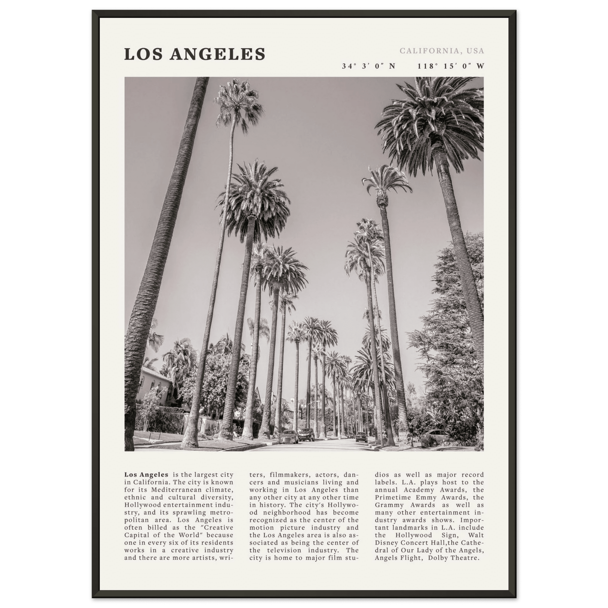 Los Angeles Poster | Black & White Palm Trees Wall Art | California Travel Print - Evergreen Posters