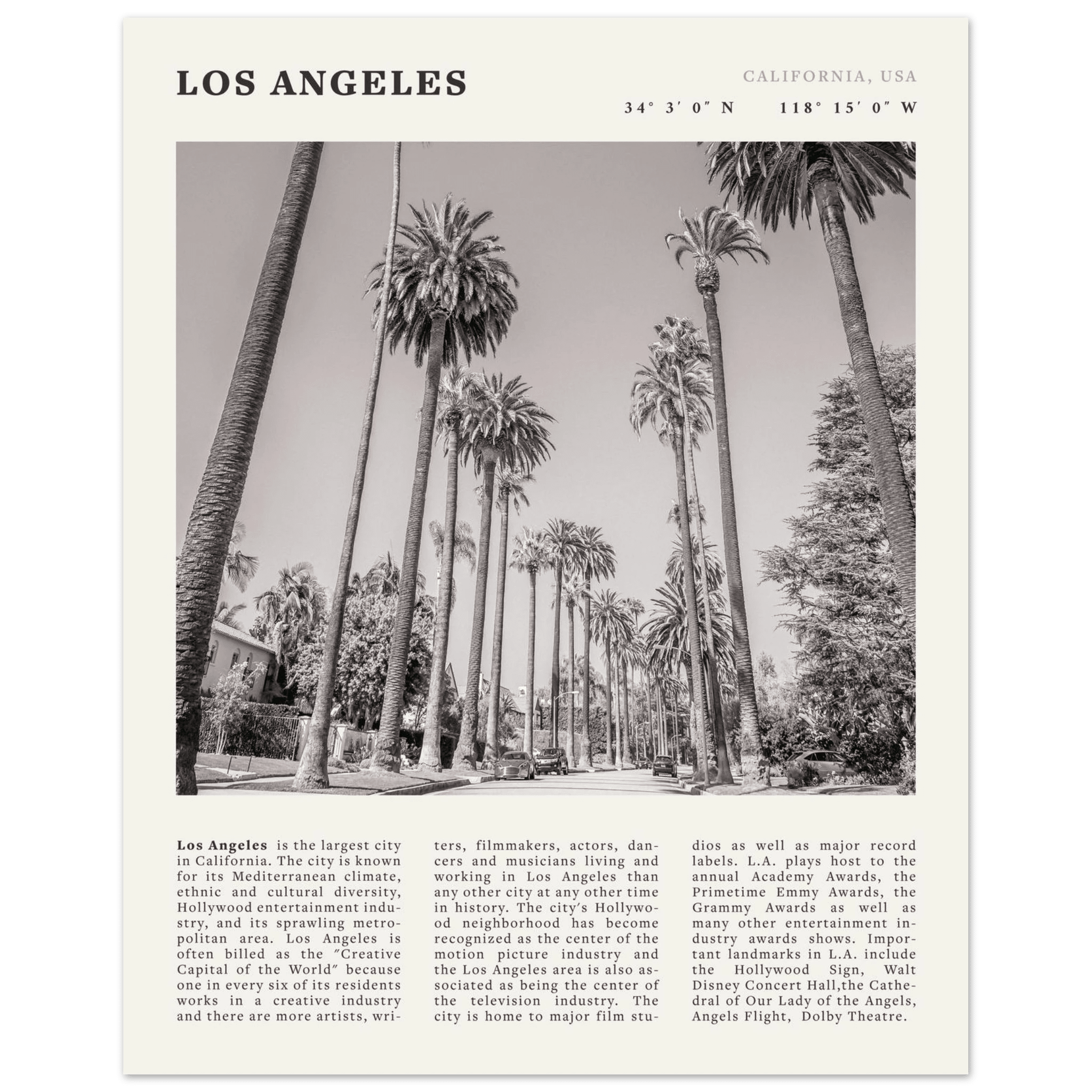 Los Angeles Poster | Black & White Palm Trees Wall Art | California Travel Print - Evergreen Posters