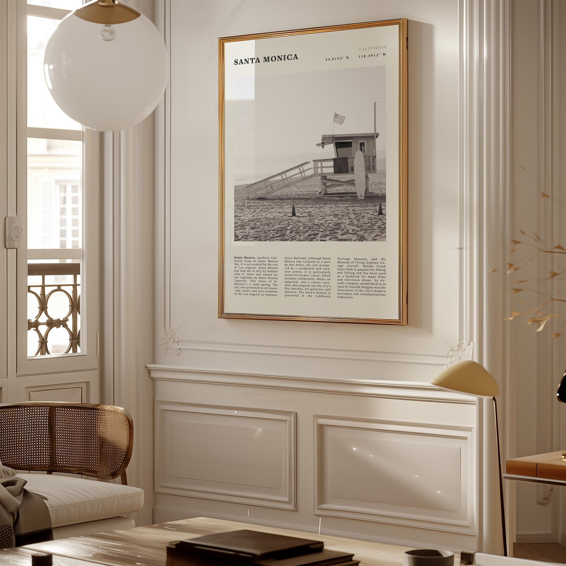 Santa Monica Poster | Black & White California Wall Art | Beach Travel Print | Coastal Decor - Evergreen Posters