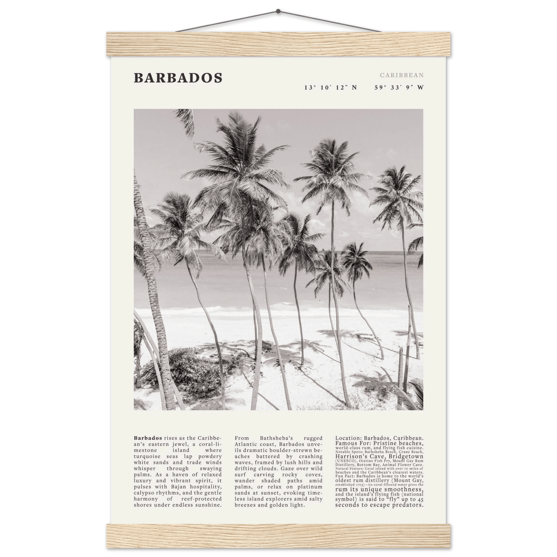 Barbados Poster Black and White – Vintage Caribbean Palm Beach Print (Digital & Printed Options) - Evergreen Posters