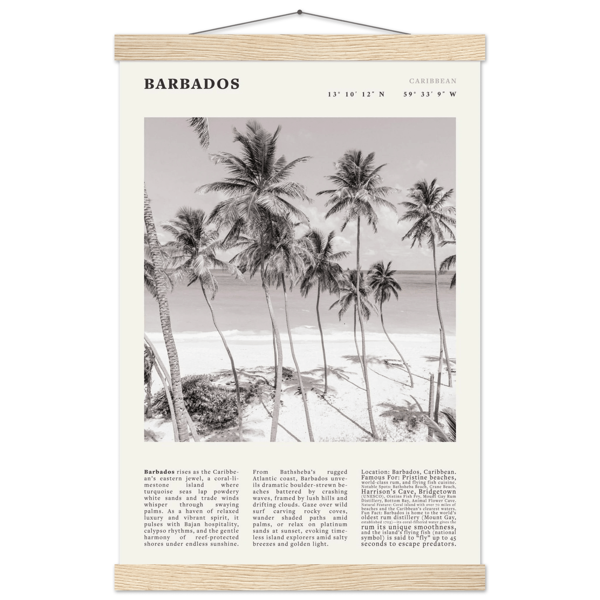 Barbados Poster Black and White – Vintage Caribbean Palm Beach Print (Digital & Printed Options) - Evergreen Posters