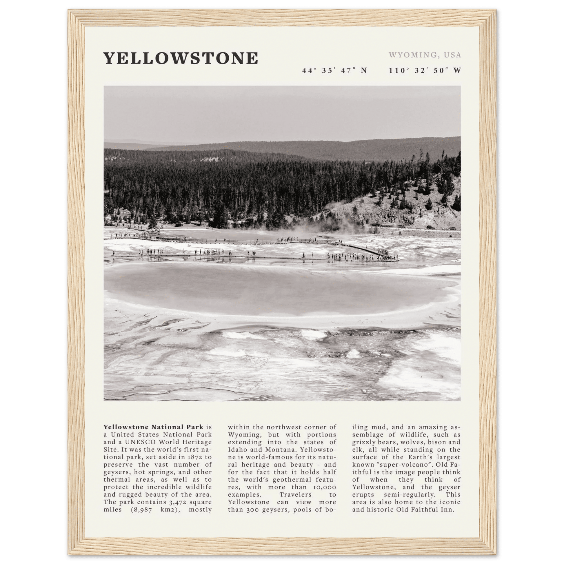 Yellowstone Poster | Black & White Grand Prismatic Spring Wall Art | WY Print - Evergreen Posters