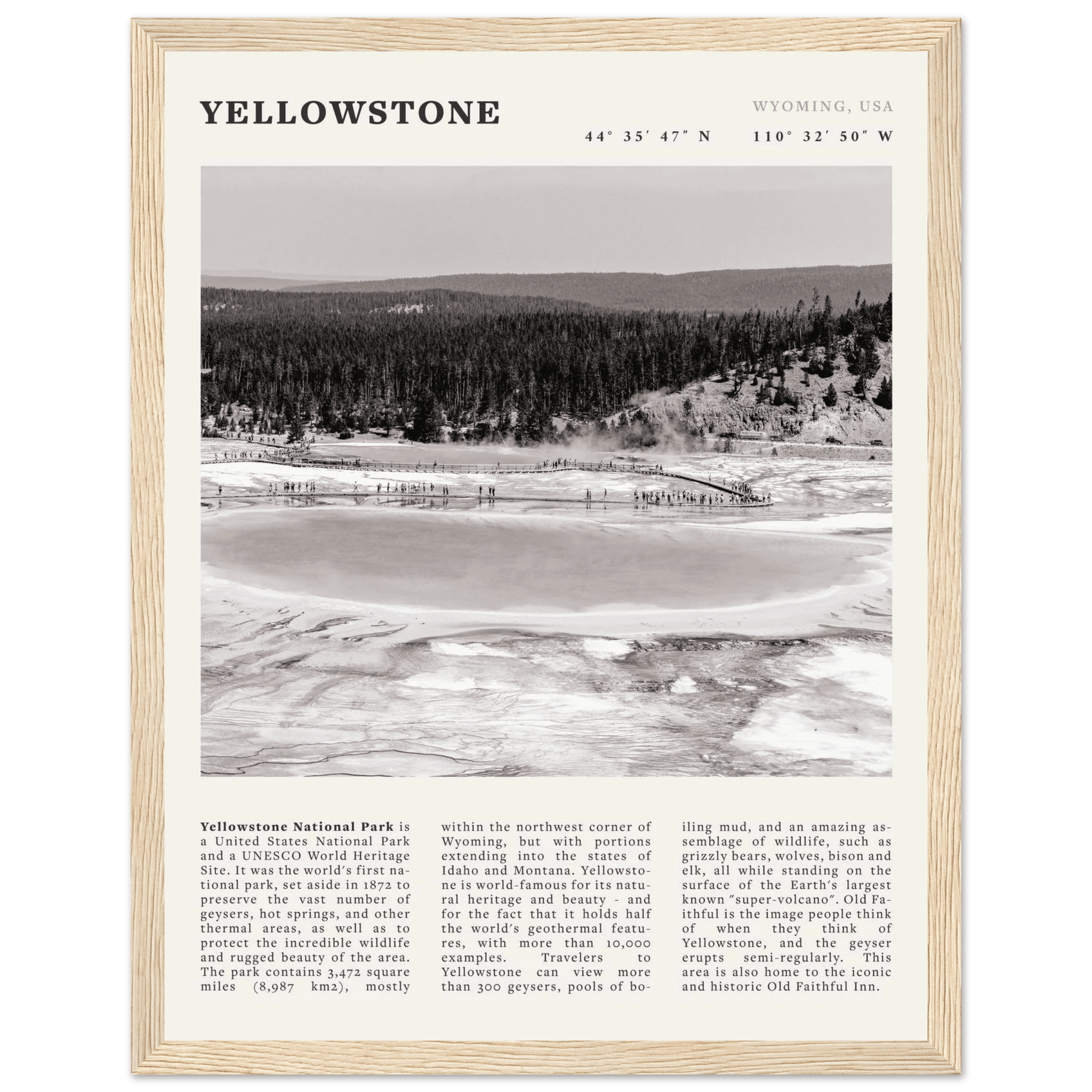 Yellowstone Poster | Black & White Grand Prismatic Spring Wall Art | WY Print - Evergreen Posters